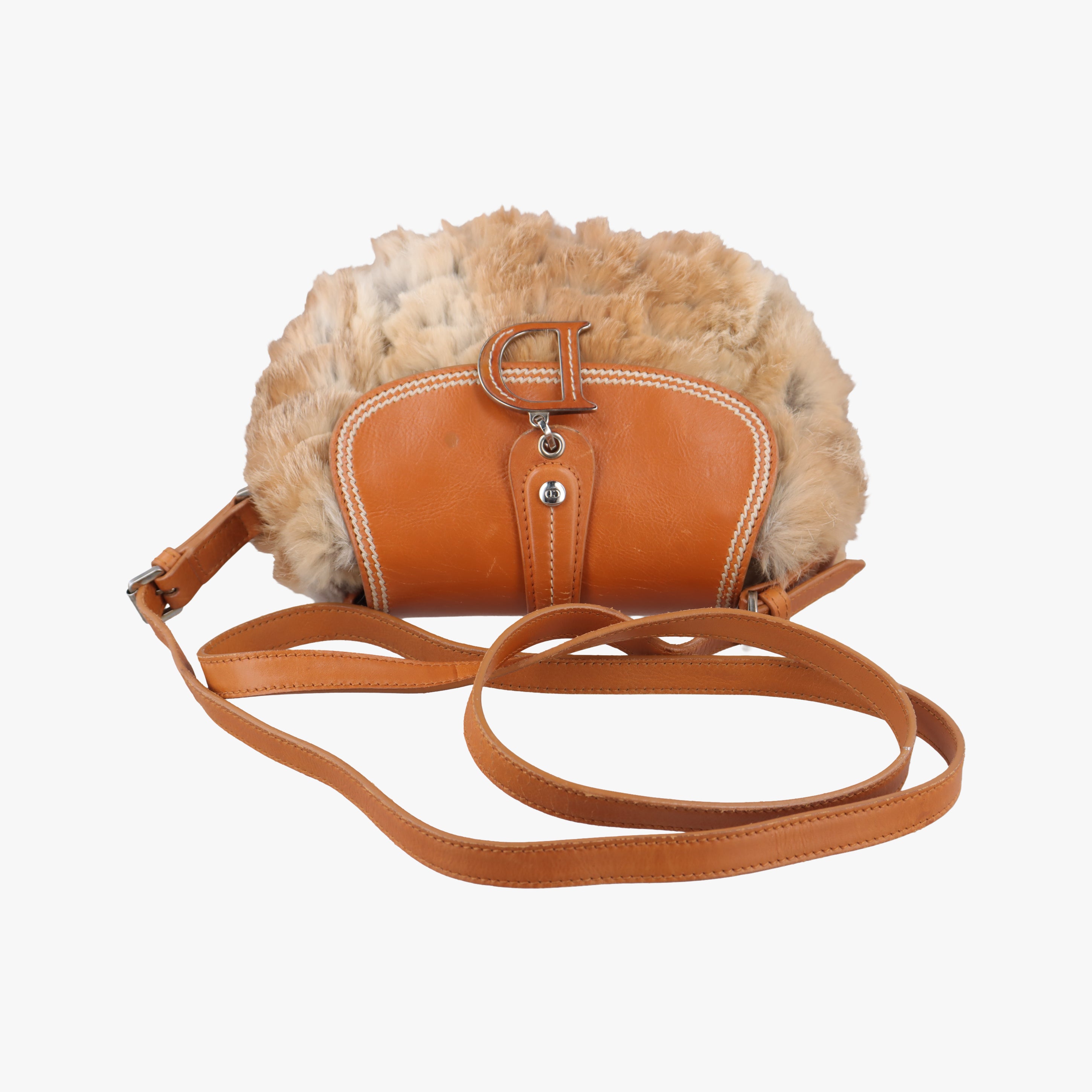 Pre-owned Christian Dior D logo Brown fur×leather  shoulderbag | stylenewstar