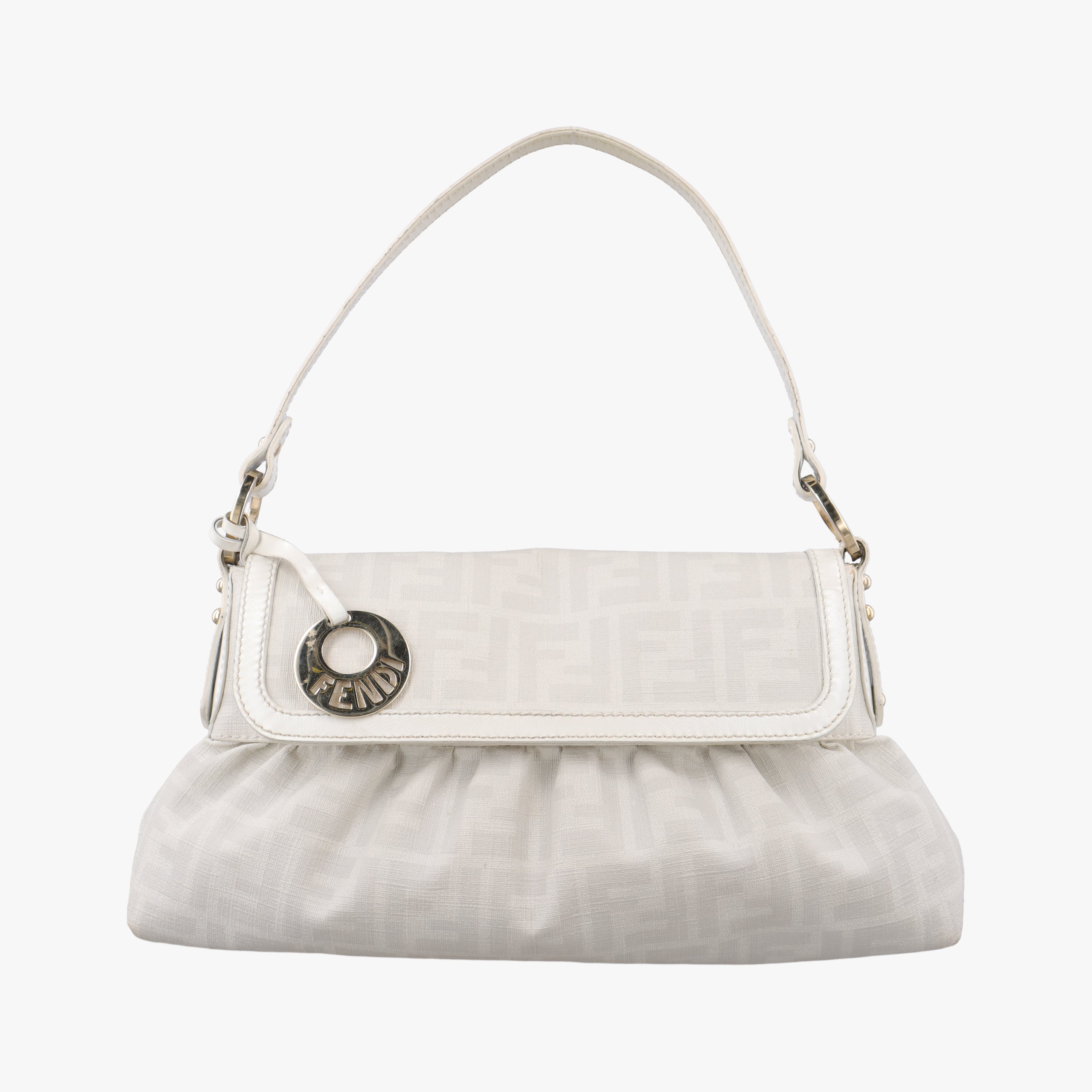 Pre-owned Fendi Tobacco Zucca Chef White PVC coated canvas 8BR445 shoulderbag | stylenewstar