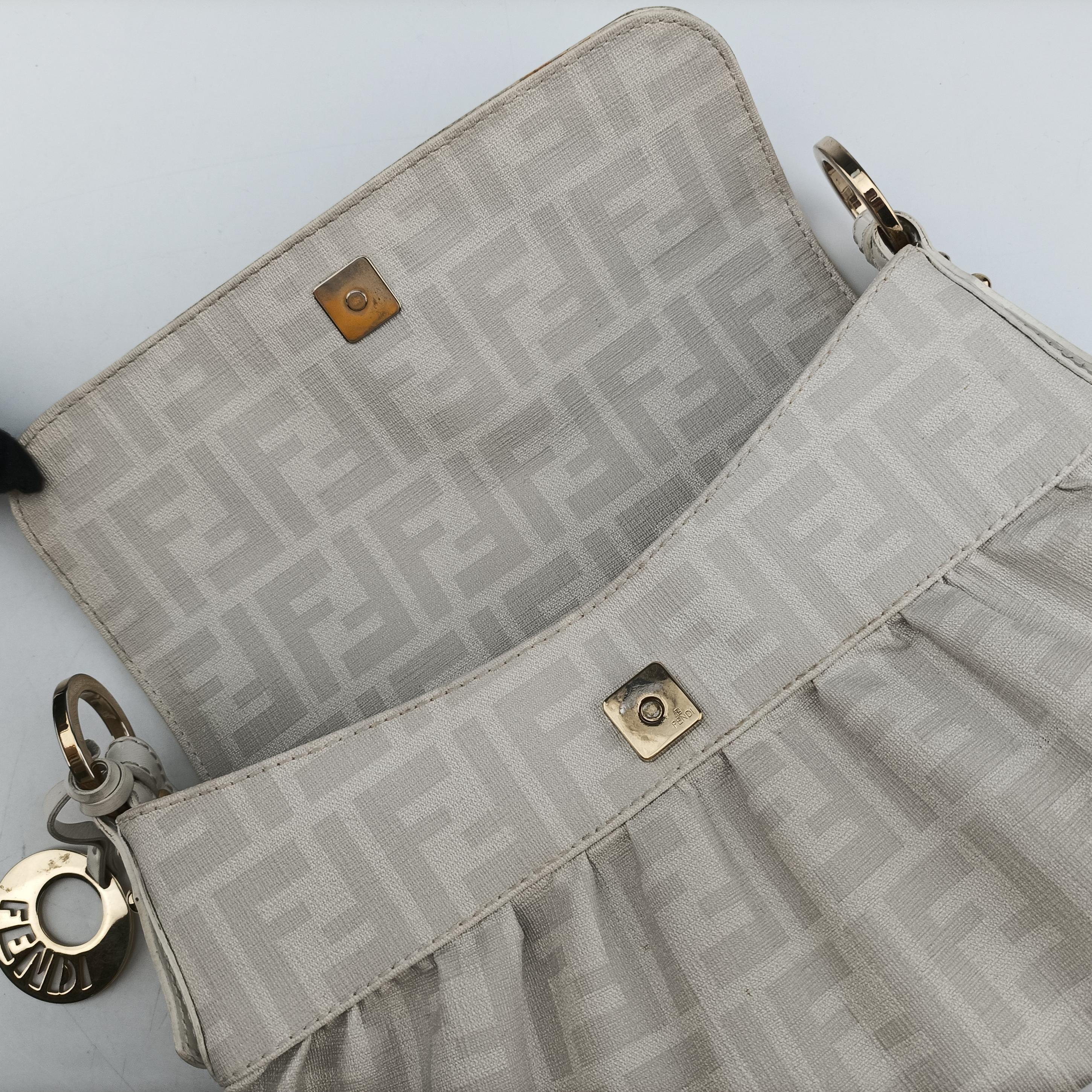 Pre-owned Fendi Tobacco Zucca Chef White PVC coated canvas 8BR445 shoulderbag | stylenewstar