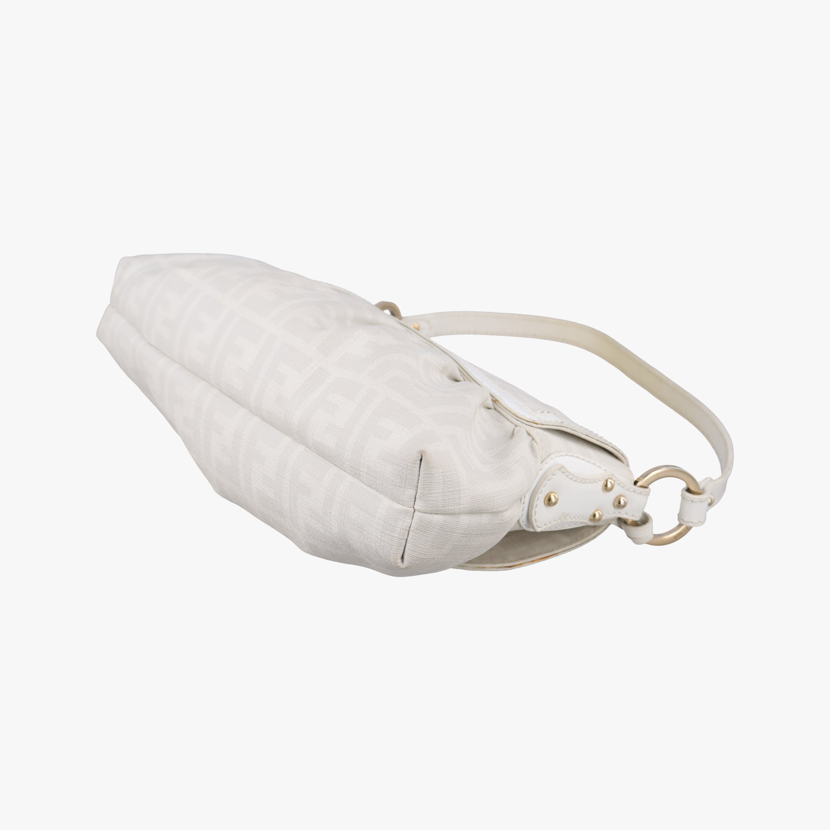 Pre-owned Fendi Tobacco Zucca Chef White PVC coated canvas 8BR445 shoulderbag | stylenewstar