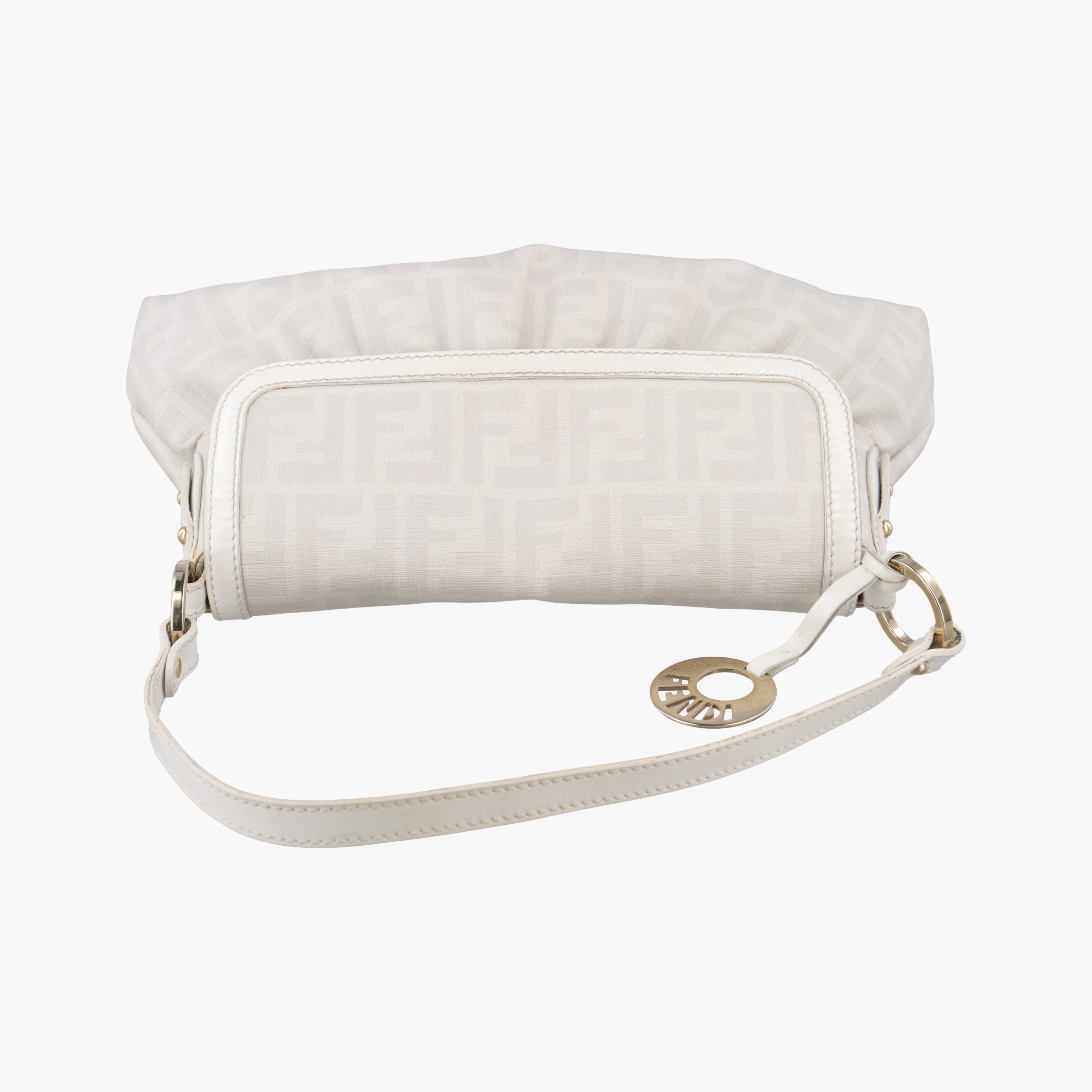 Pre-owned Fendi Tobacco Zucca Chef White PVC coated canvas 8BR445 shoulderbag | stylenewstar