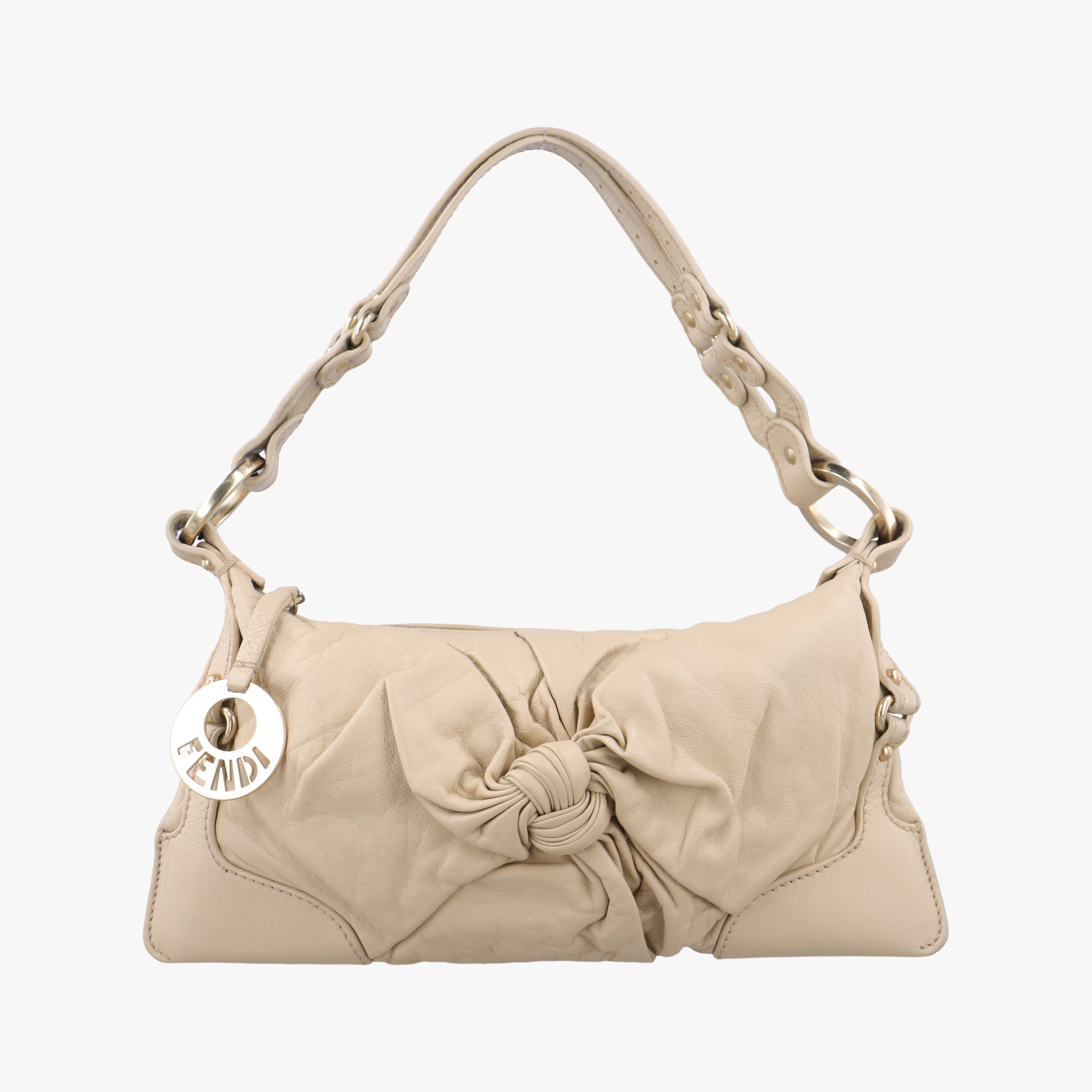Pre-owned Fendi Vintage Knot Beige Leather 8BR414 shoulderbag | stylenewstar