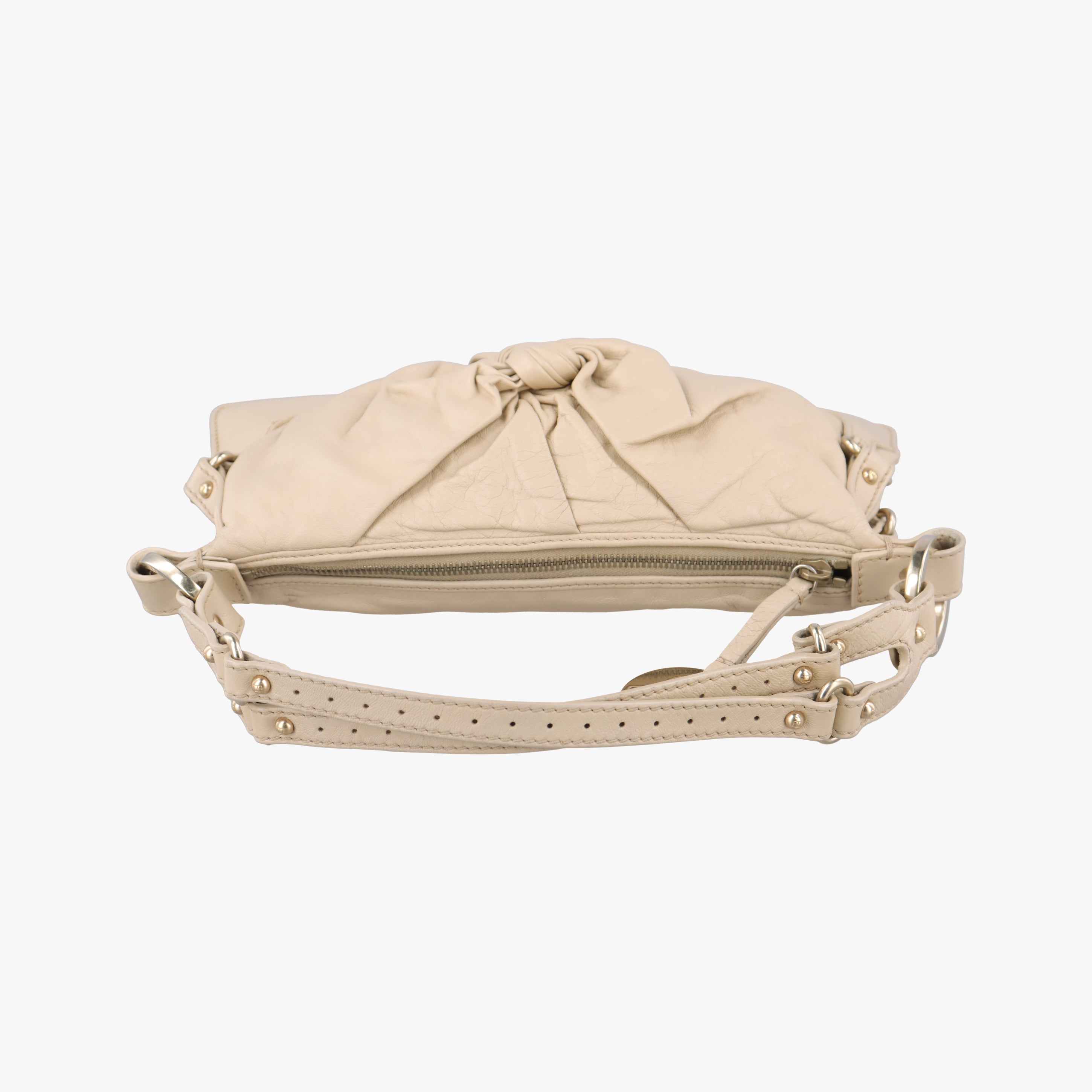 Pre-owned Fendi Vintage Knot Beige Leather 8BR414 shoulderbag | stylenewstar