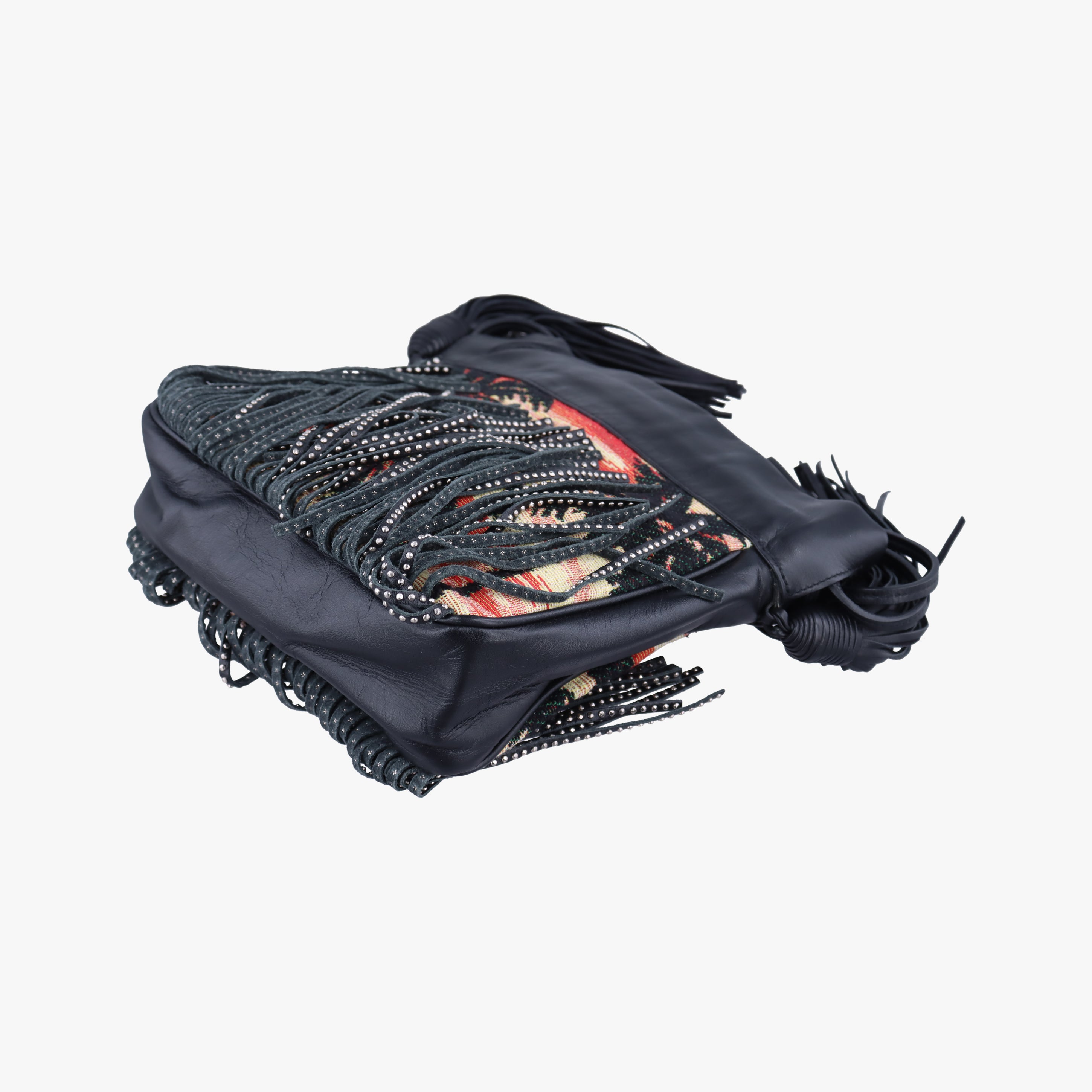 Pre-owned Yves Saint Laurent Helena Fringed Bucket Multicolour Canvas × Leather 412691 shoulderbag | stylenewstar