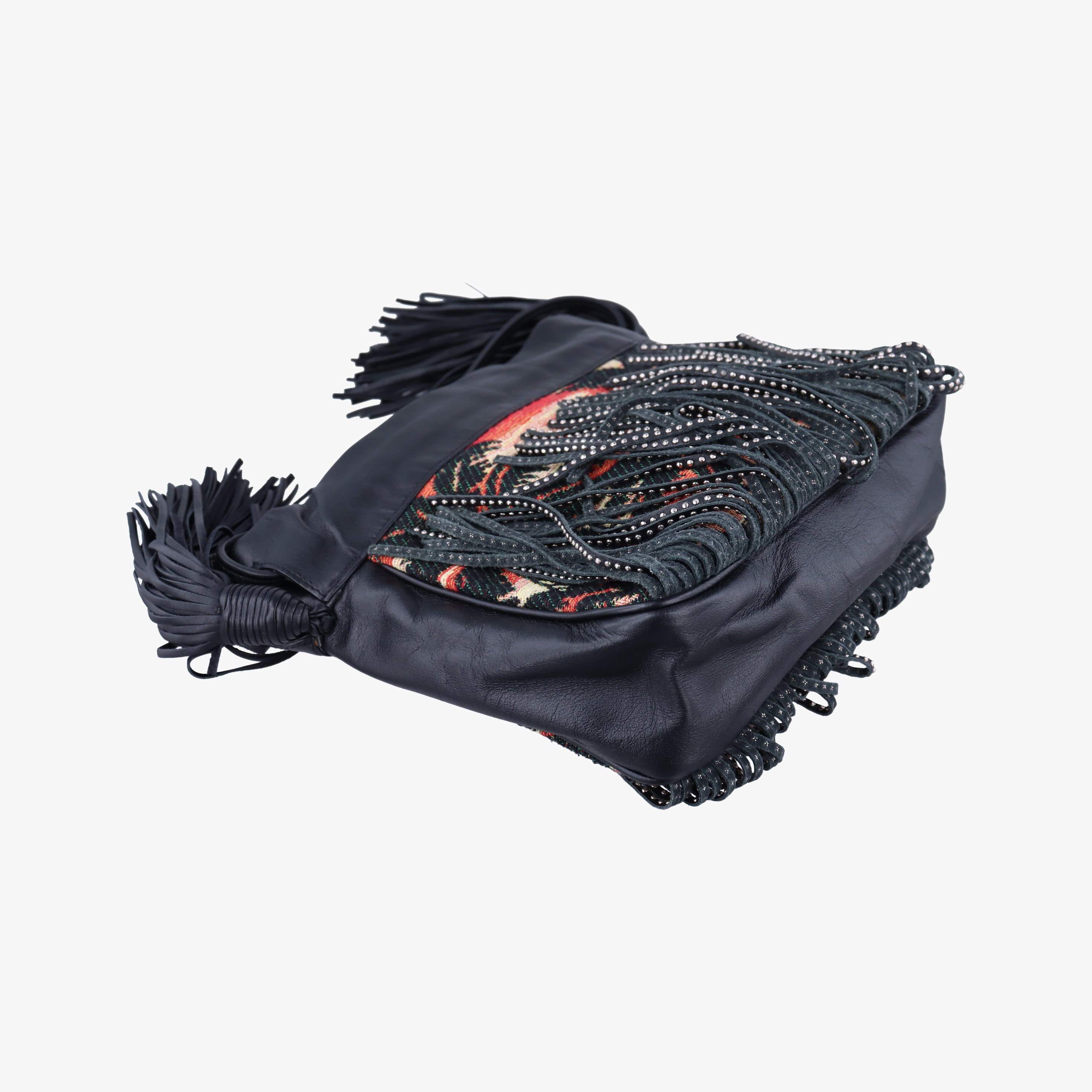Pre-owned Yves Saint Laurent Helena Fringed Bucket Multicolour Canvas × Leather 412691 shoulderbag | stylenewstar