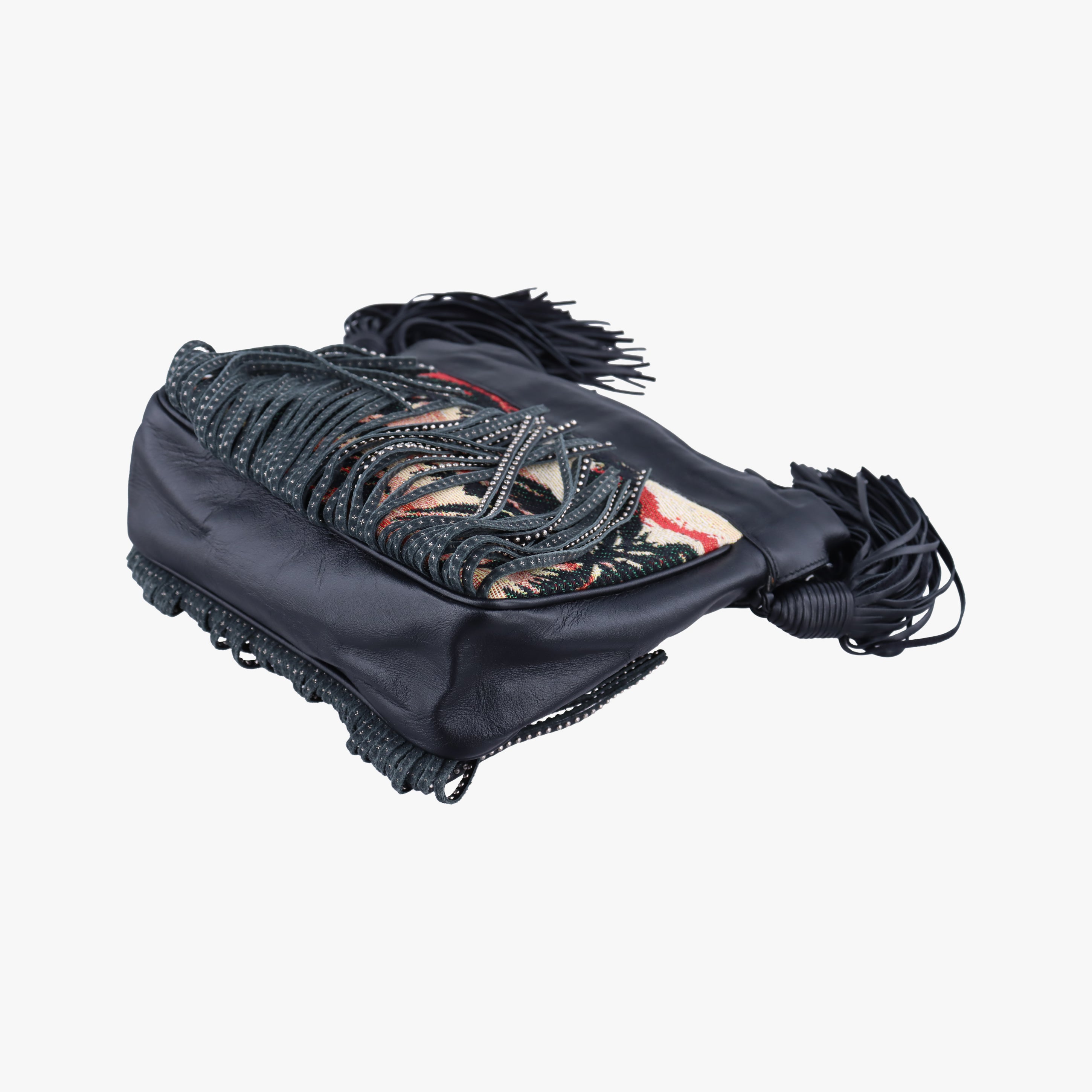 Pre-owned Yves Saint Laurent Helena Fringed Bucket Multicolour Canvas × Leather 412691 shoulderbag | stylenewstar