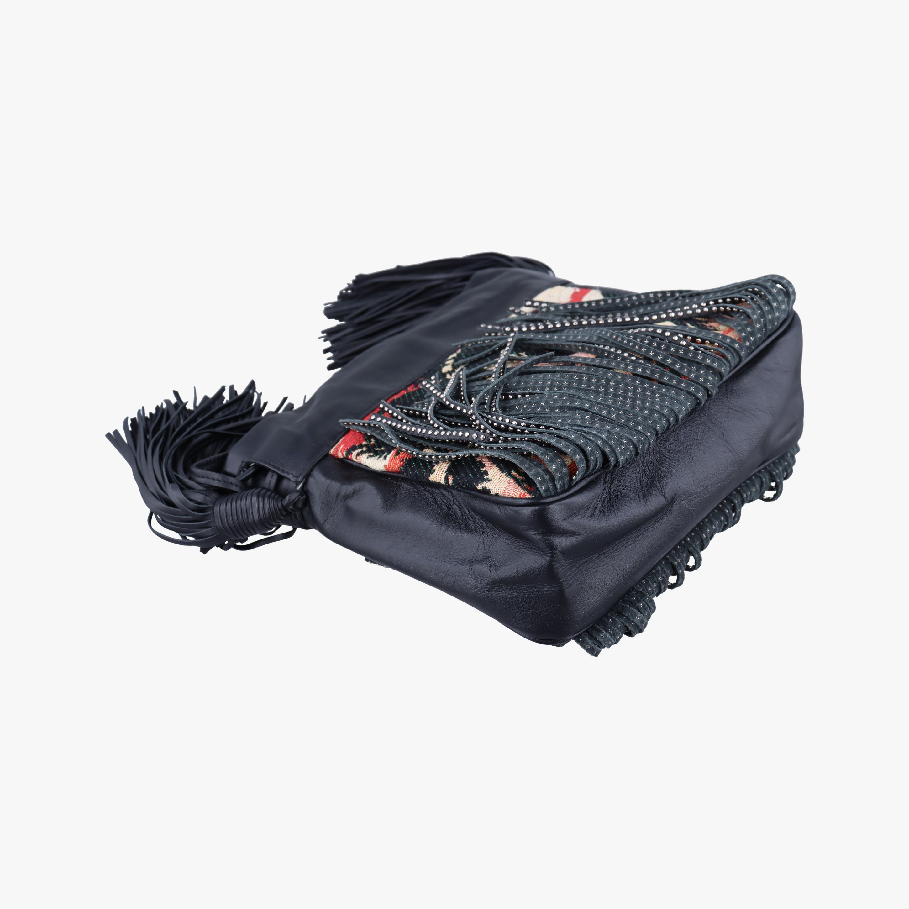 Pre-owned Yves Saint Laurent Helena Fringed Bucket Multicolour Canvas × Leather 412691 shoulderbag | stylenewstar
