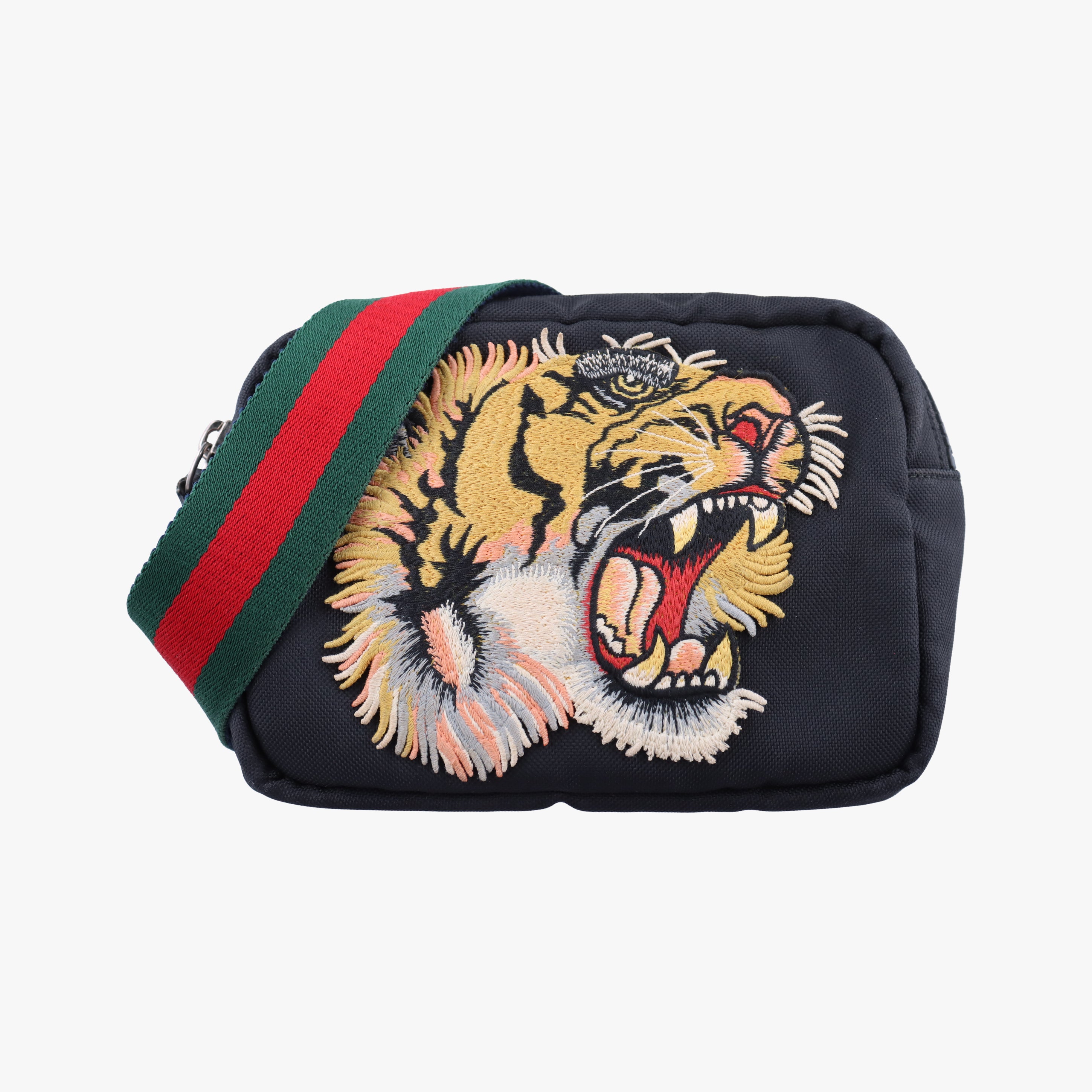Pre-owned Gucci Tiger Embroidered Web Messenger Black×Multicolour nylon 523323 shoulderbag | stylenewstar