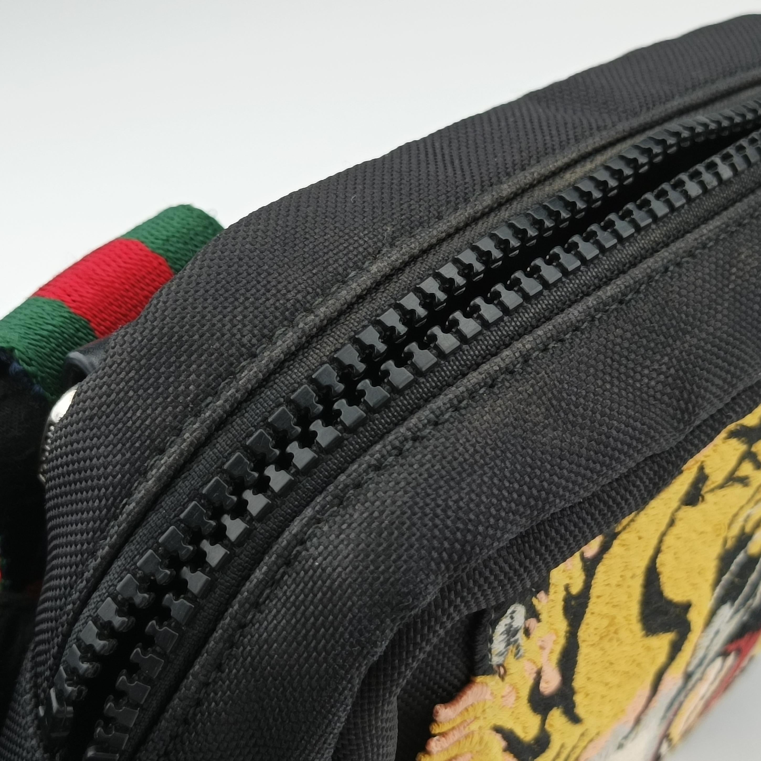 Pre-owned Gucci Tiger Embroidered Web Messenger Black×Multicolour nylon 523323 shoulderbag | stylenewstar