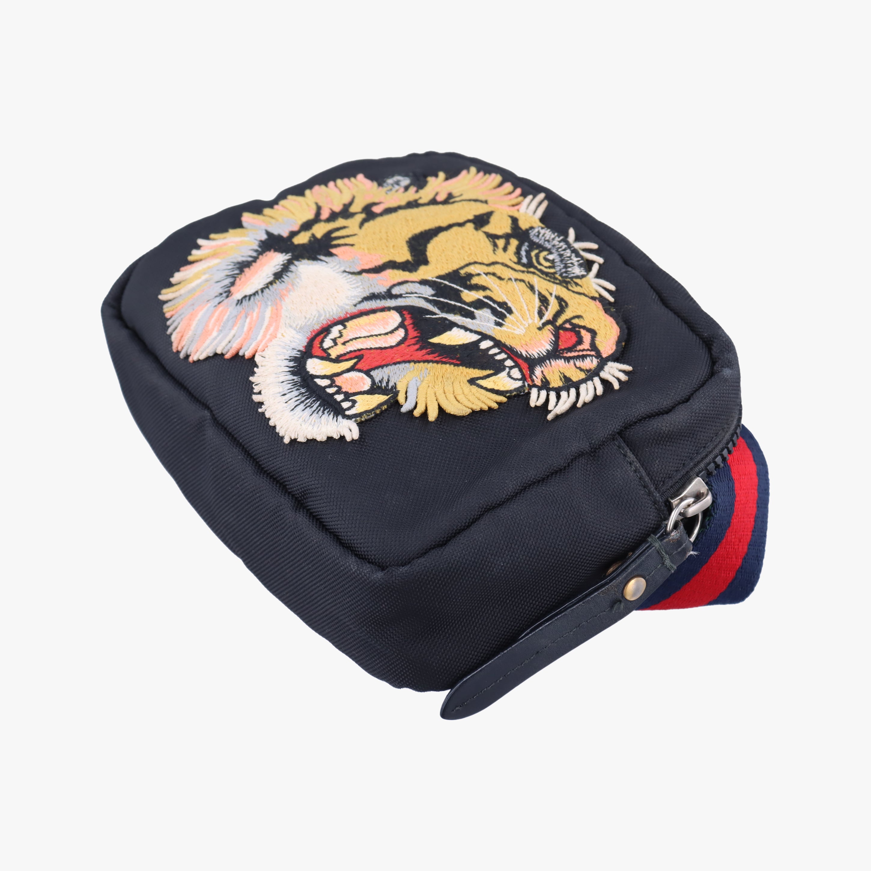 Pre-owned Gucci Tiger Embroidered Web Messenger Black×Multicolour nylon 523323 shoulderbag | stylenewstar