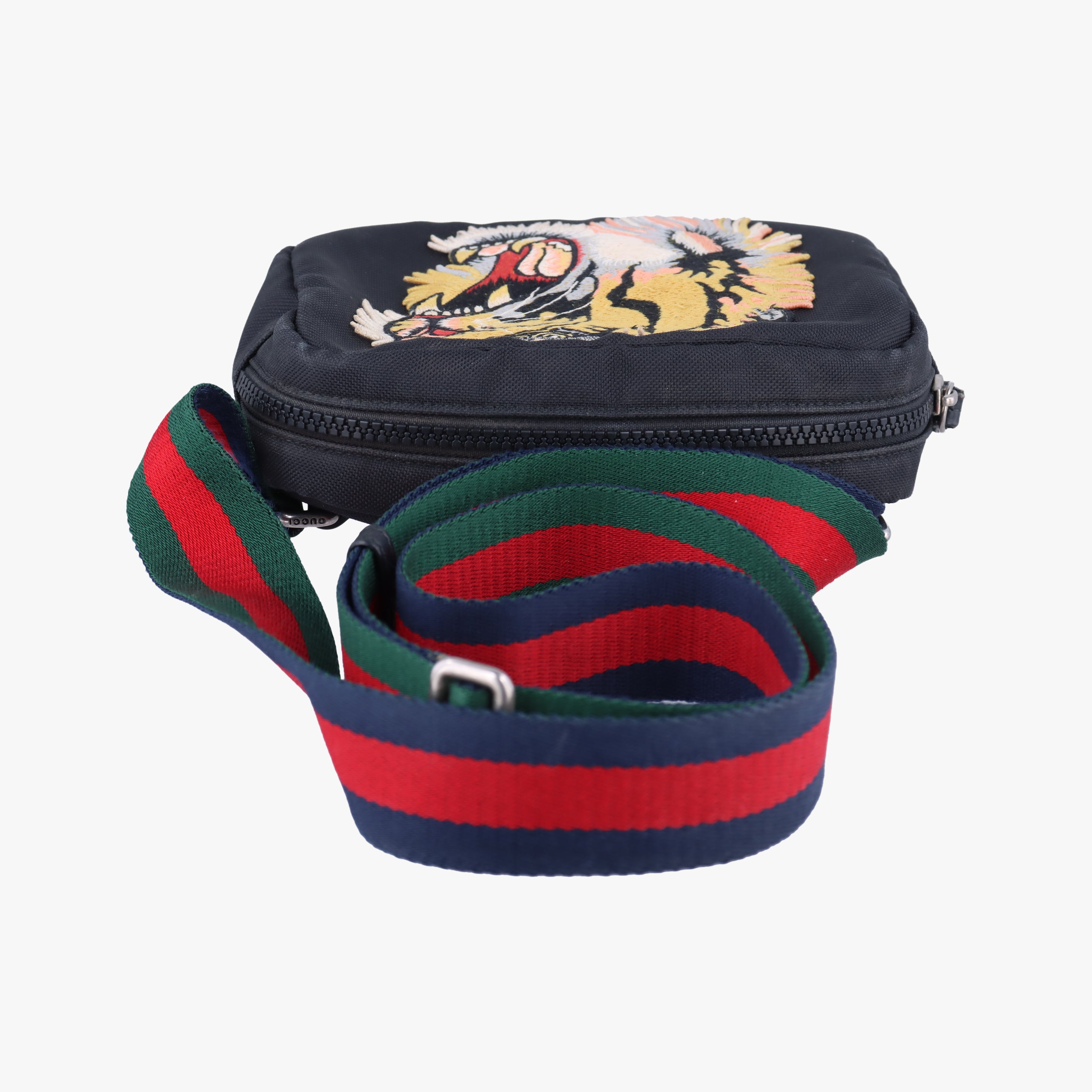 Pre-owned Gucci Tiger Embroidered Web Messenger Black×Multicolour nylon 523323 shoulderbag | stylenewstar