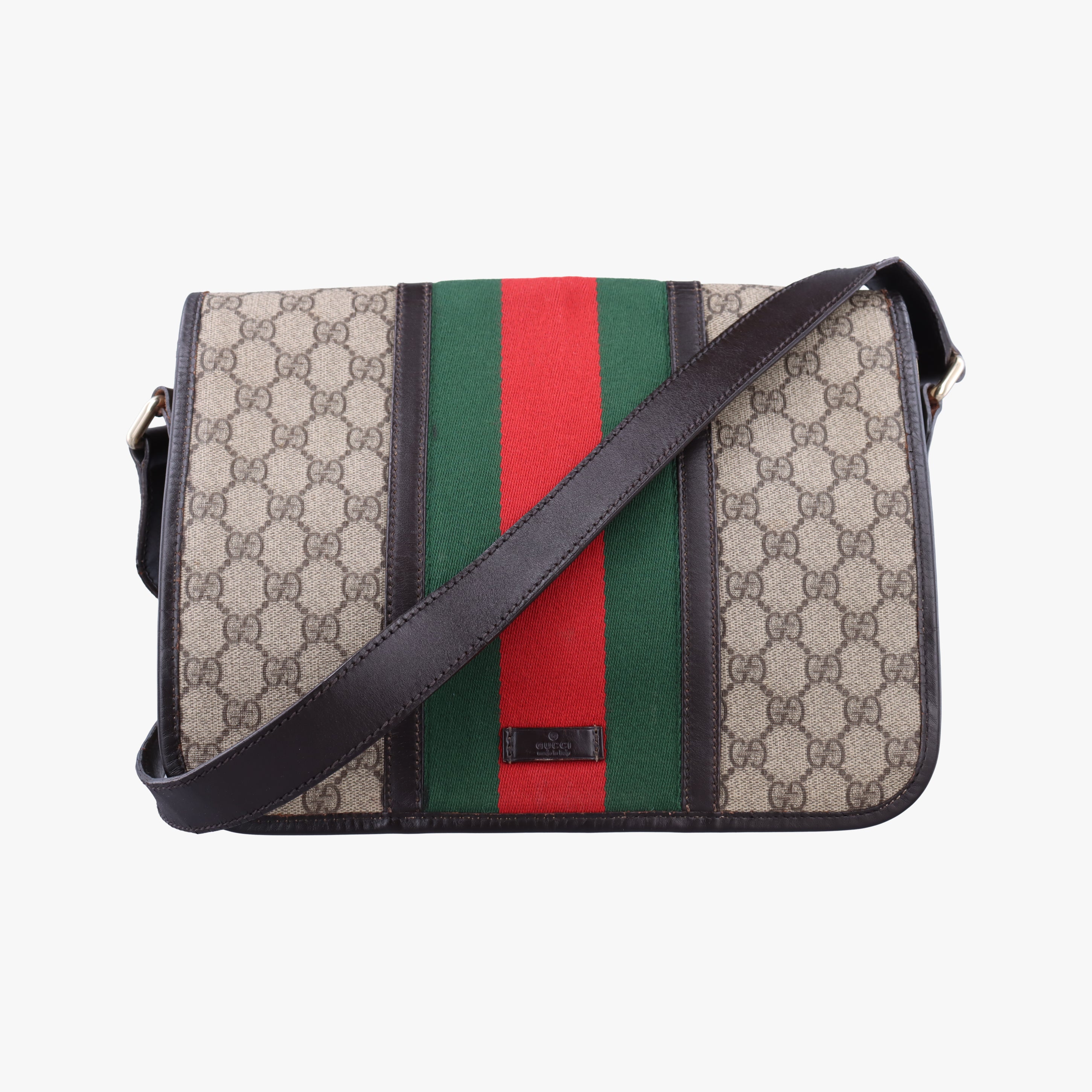 Vintage Gucci GG Supreme brown×red×green Canvas 211130 shoulderbag | stylenewstar