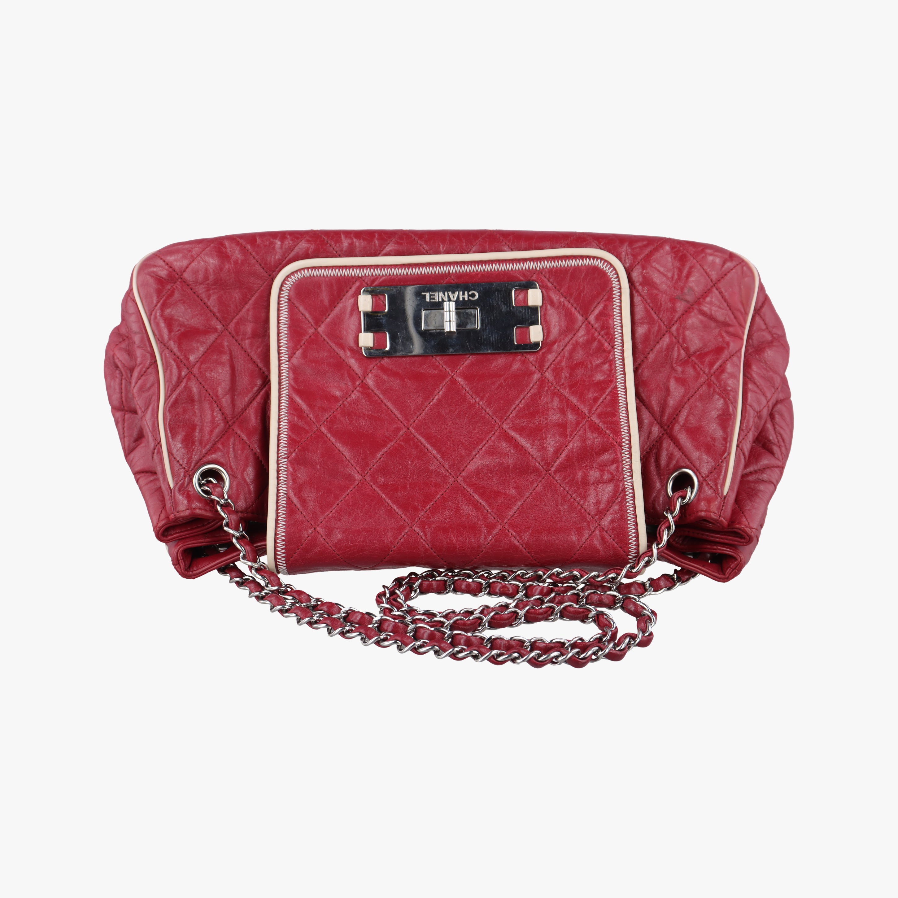 Pre-owned Chanel East West Burgundy lambskin×leather A37694 shoulderbag | stylenewstar