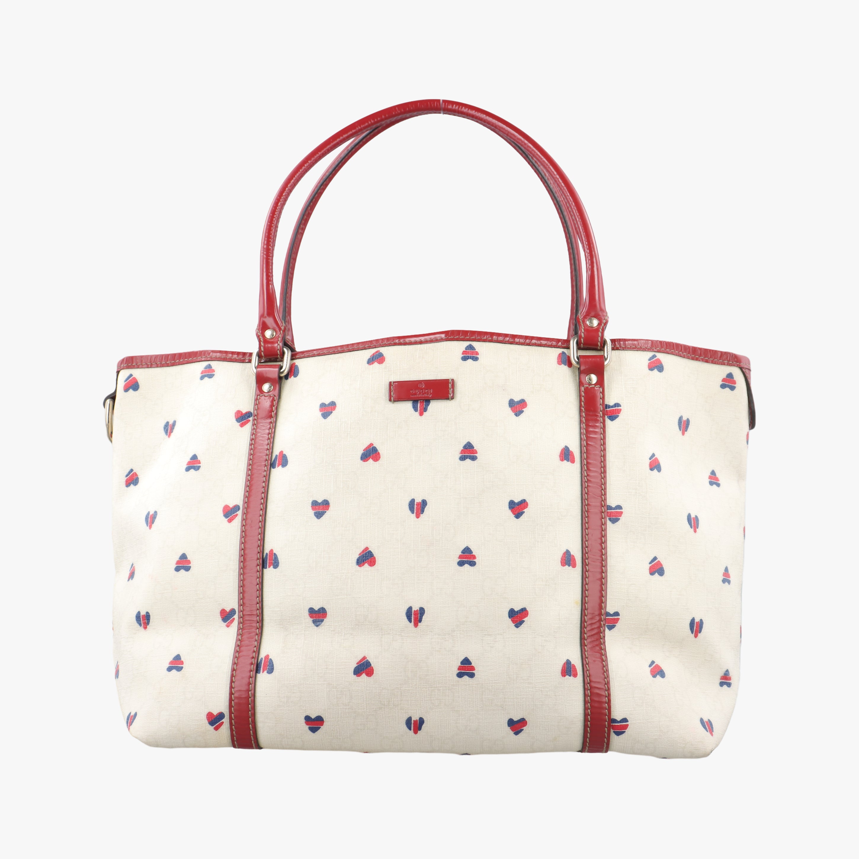 Vintage Gucci GG Supreme GG Plus heart flower White×red PVC coated canvas 197953 handbag | stylenewstar