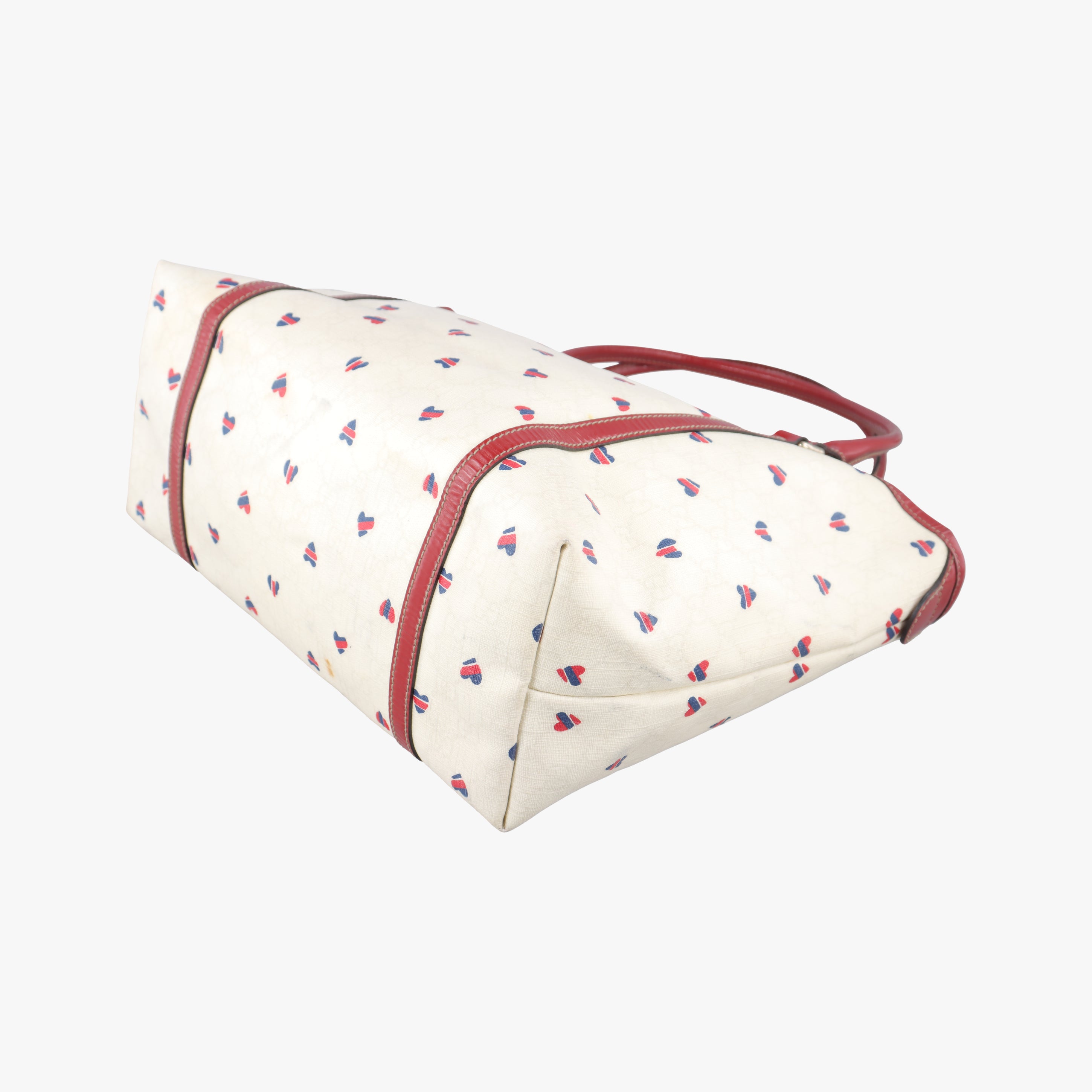 Vintage Gucci GG Supreme GG Plus heart flower White×red PVC coated canvas 197953 handbag | stylenewstar