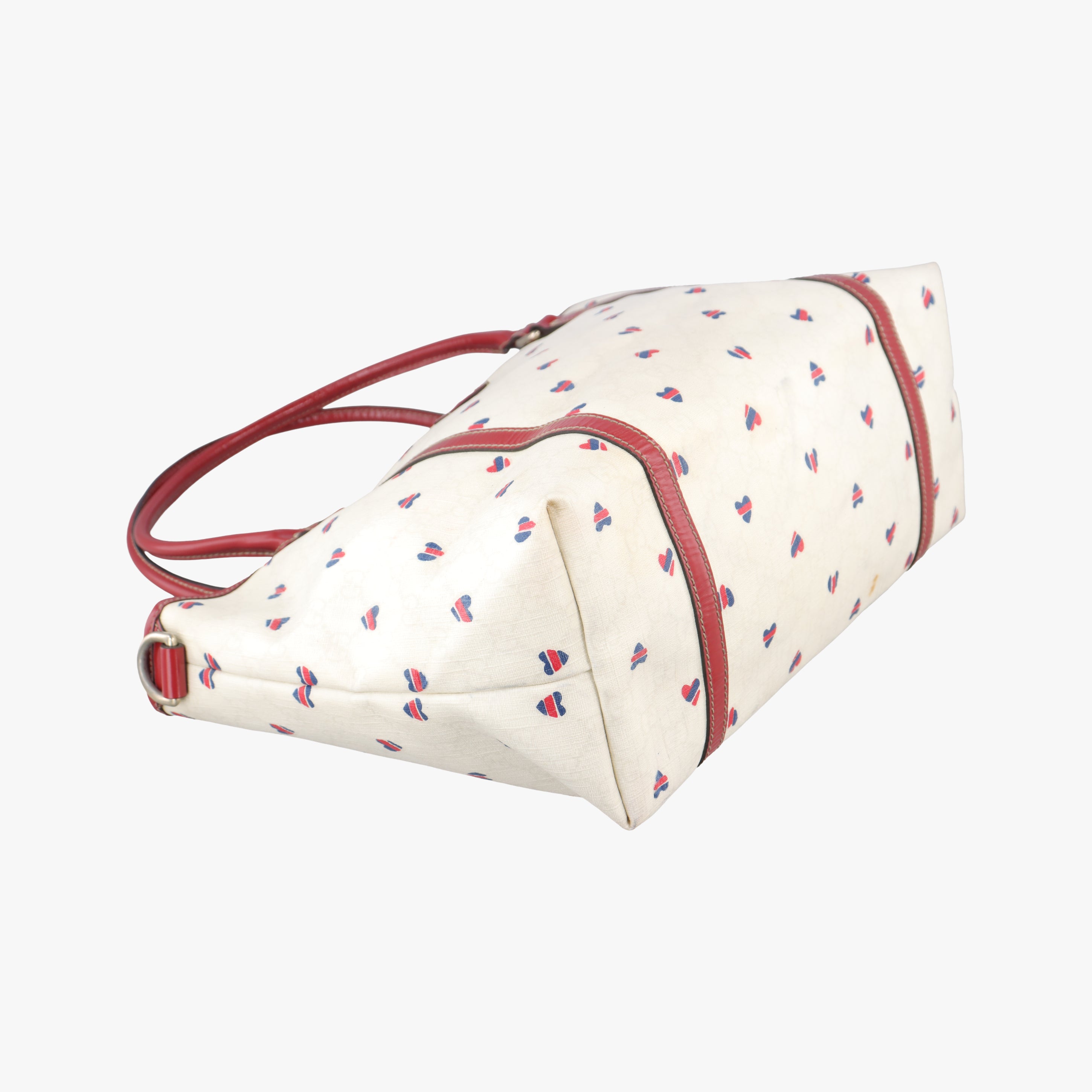 Vintage Gucci GG Supreme GG Plus heart flower White×red PVC coated canvas 197953 handbag | stylenewstar