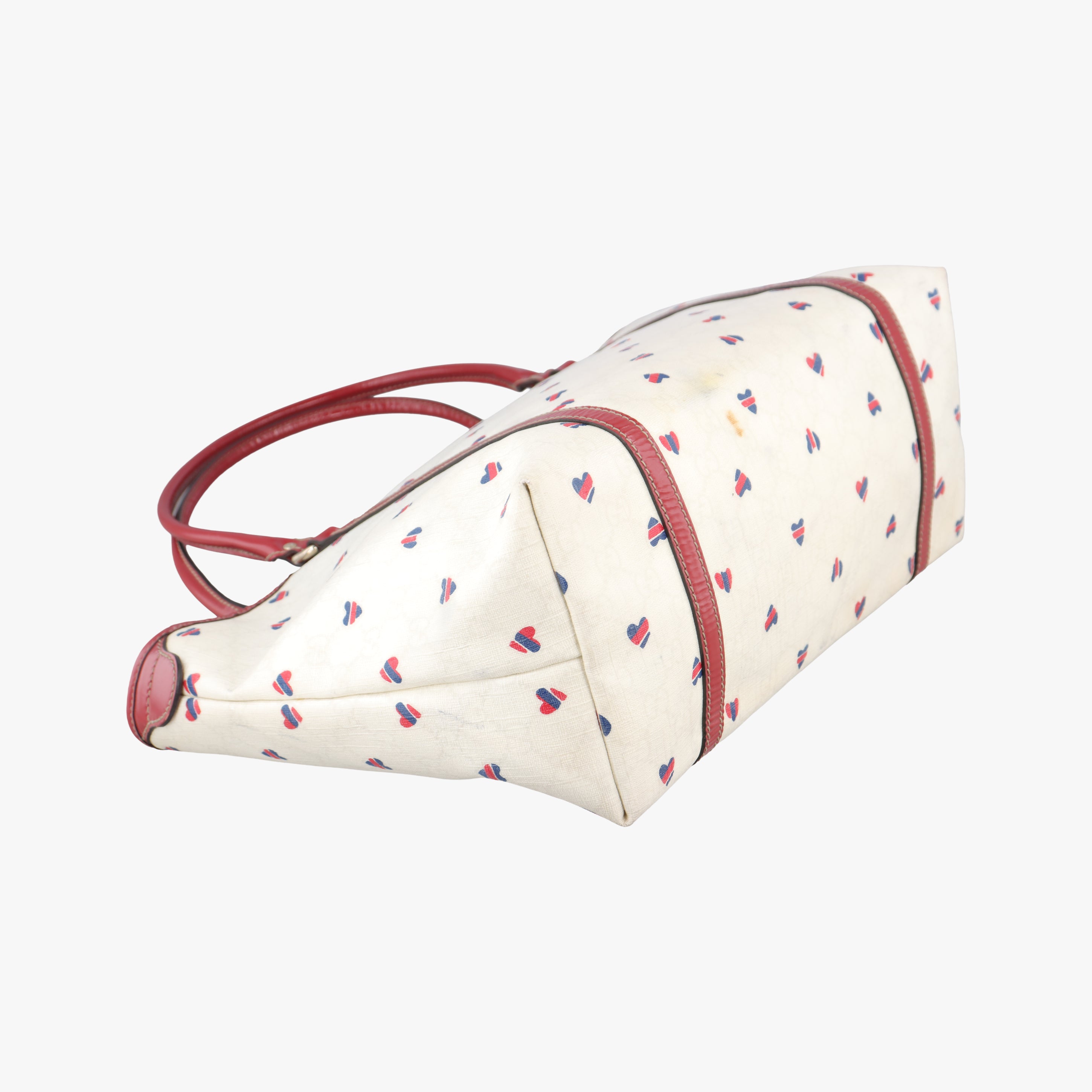 Vintage Gucci GG Supreme GG Plus heart flower White×red PVC coated canvas 197953 handbag | stylenewstar