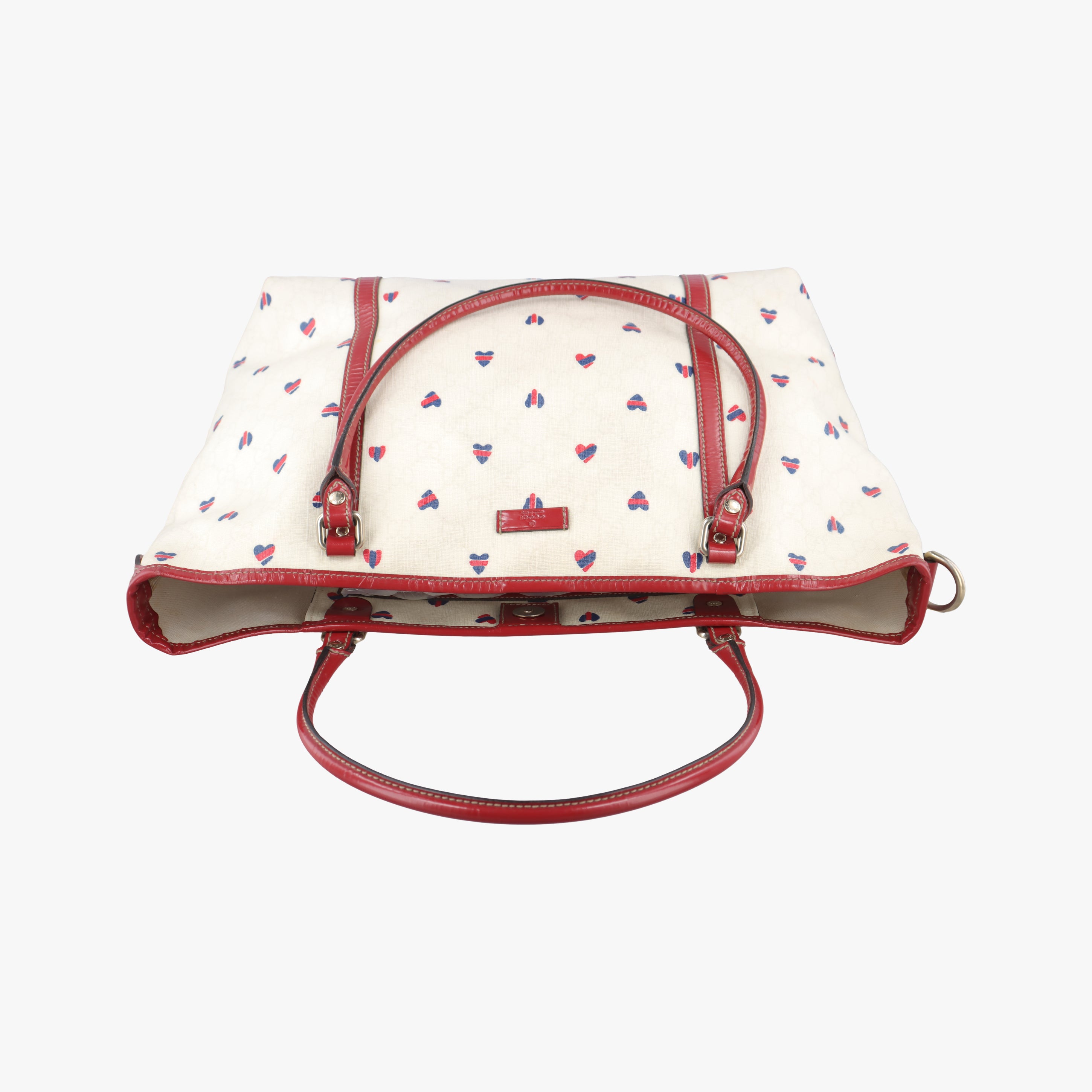 Vintage Gucci GG Supreme GG Plus heart flower White×red PVC coated canvas 197953 handbag | stylenewstar