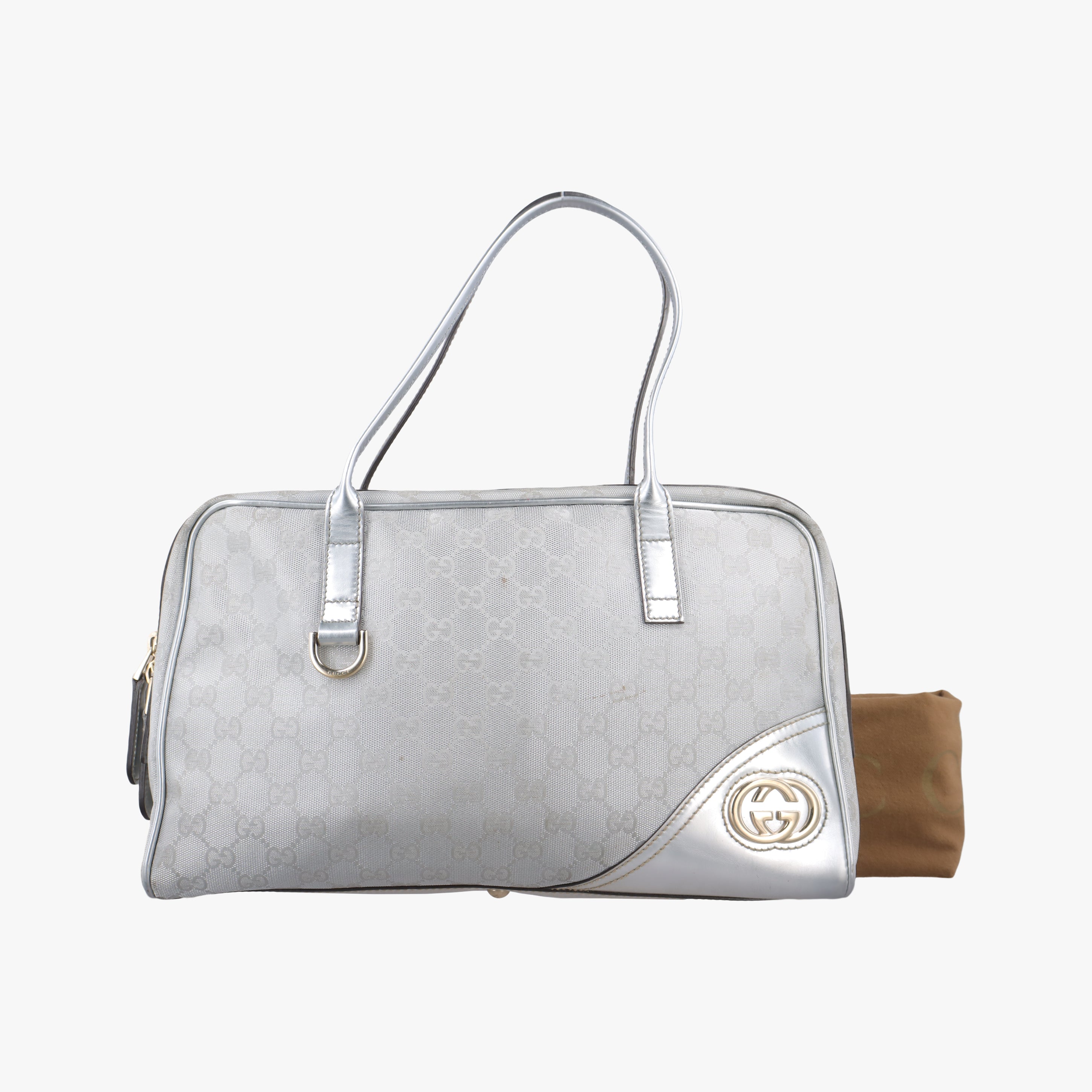 Pre-owned Gucci GG New Brit Silver canvas×leather 169971 handbag | stylenewstar