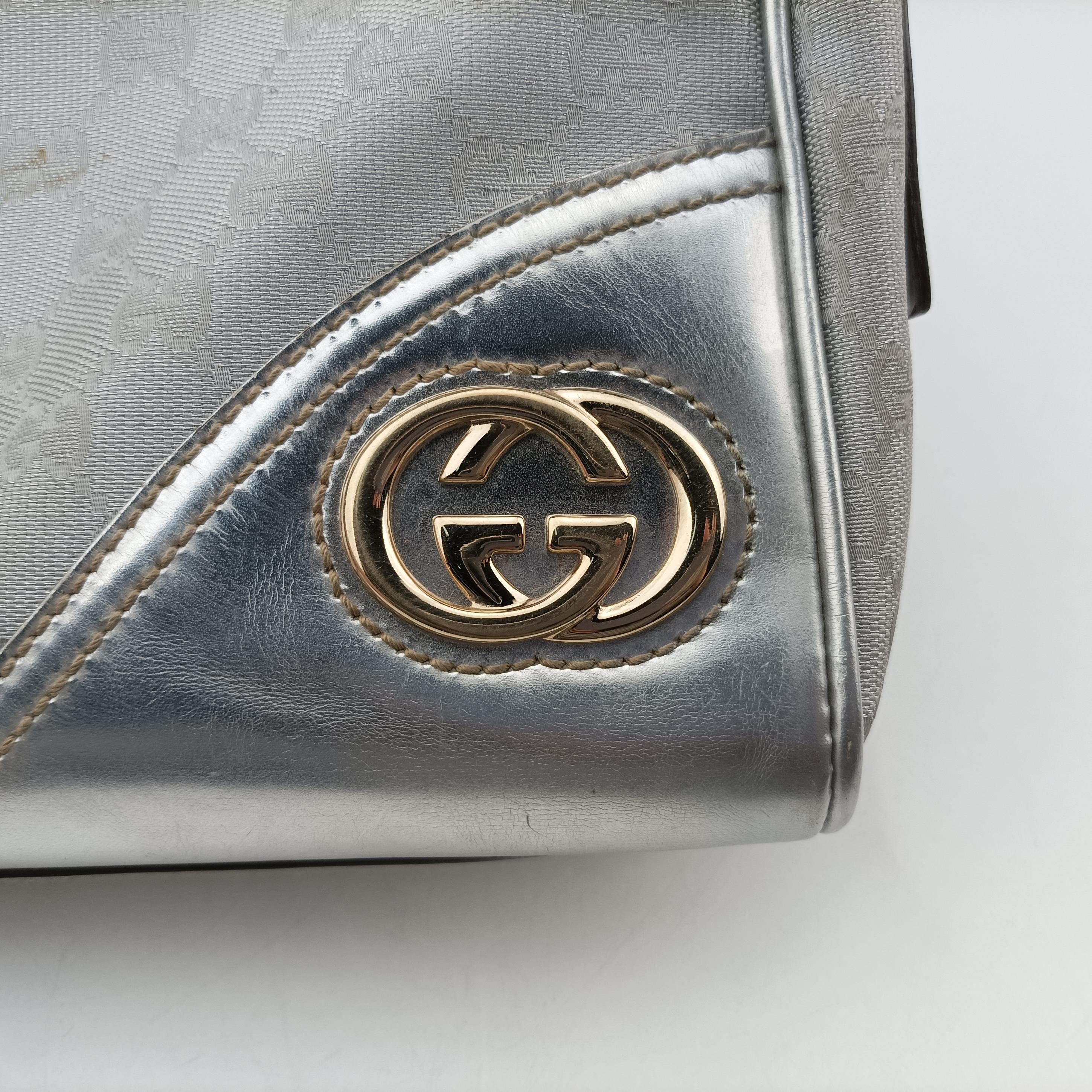 Pre-owned Gucci GG New Brit Silver canvas×leather 169971 handbag | stylenewstar