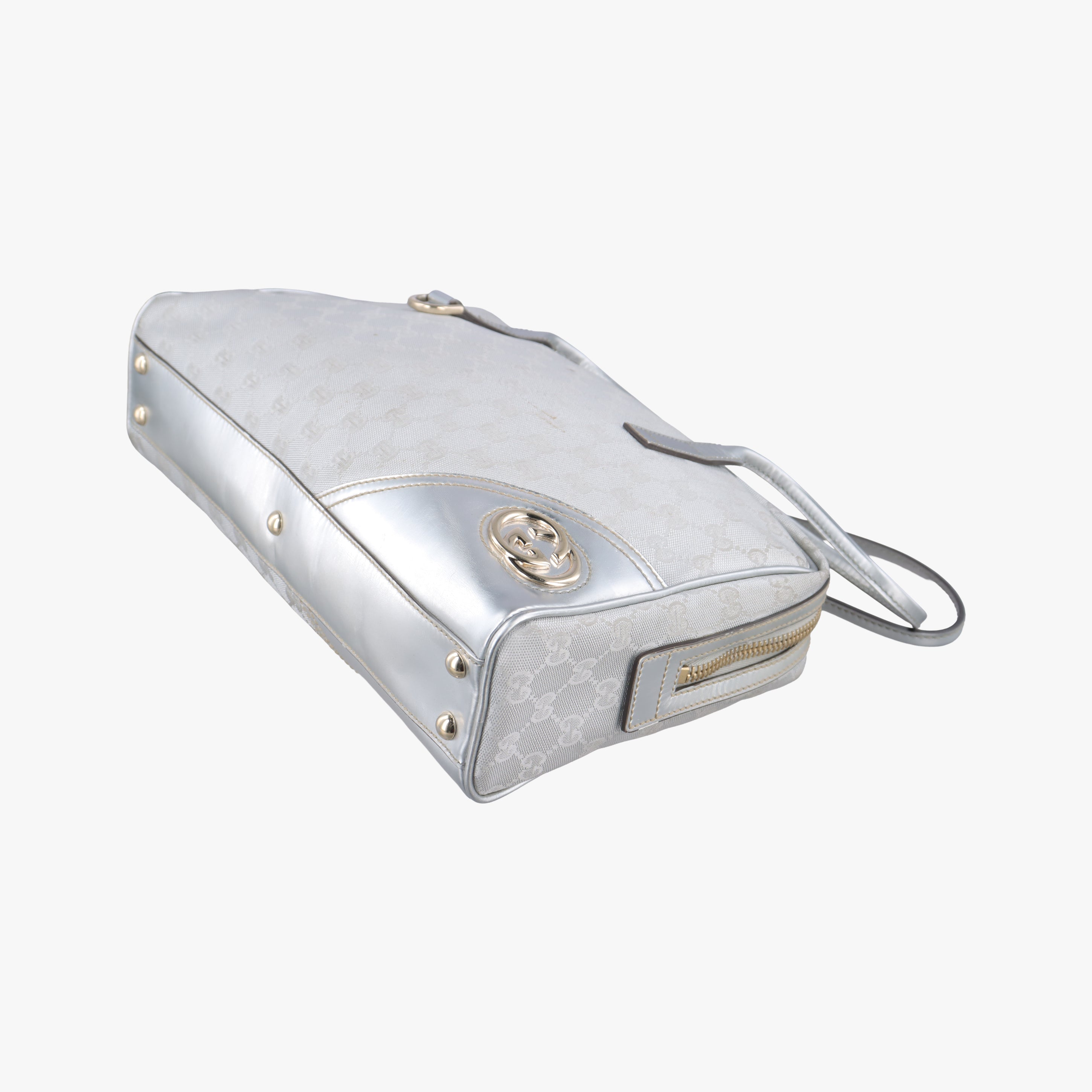 Pre-owned Gucci GG New Brit Silver canvas×leather 169971 handbag | stylenewstar