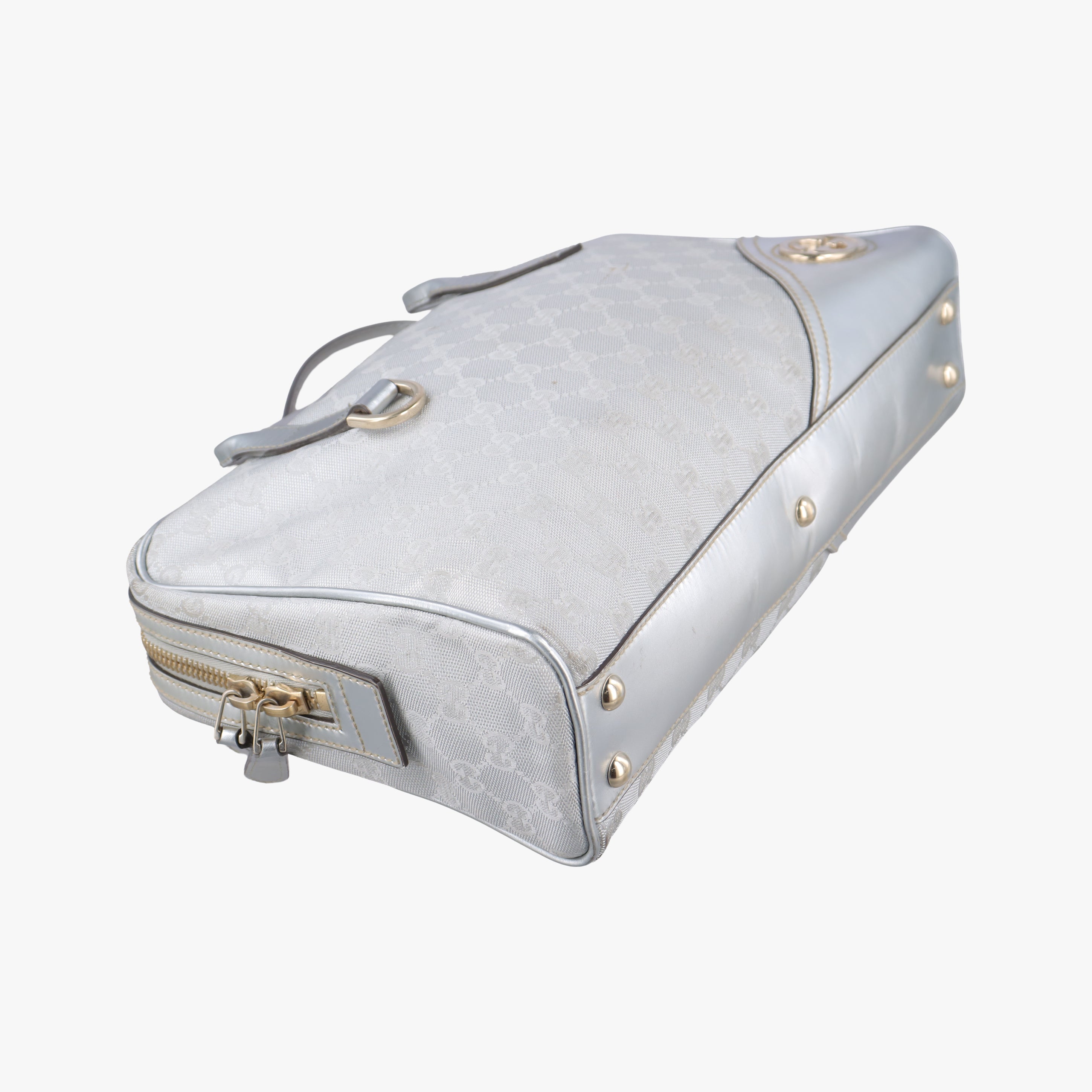 Pre-owned Gucci GG New Brit Silver canvas×leather 169971 handbag | stylenewstar