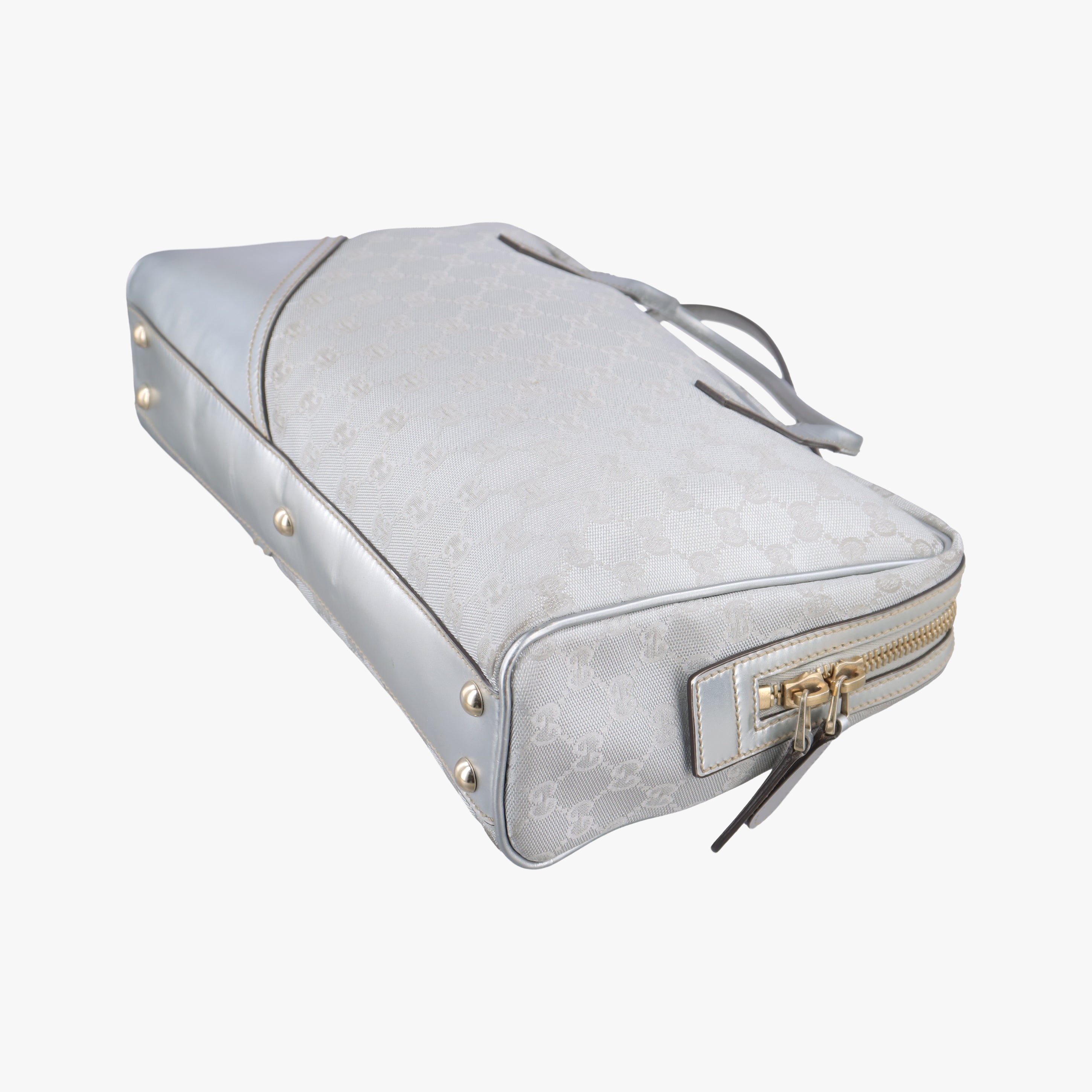 Pre-owned Gucci GG New Brit Silver canvas×leather 169971 handbag | stylenewstar
