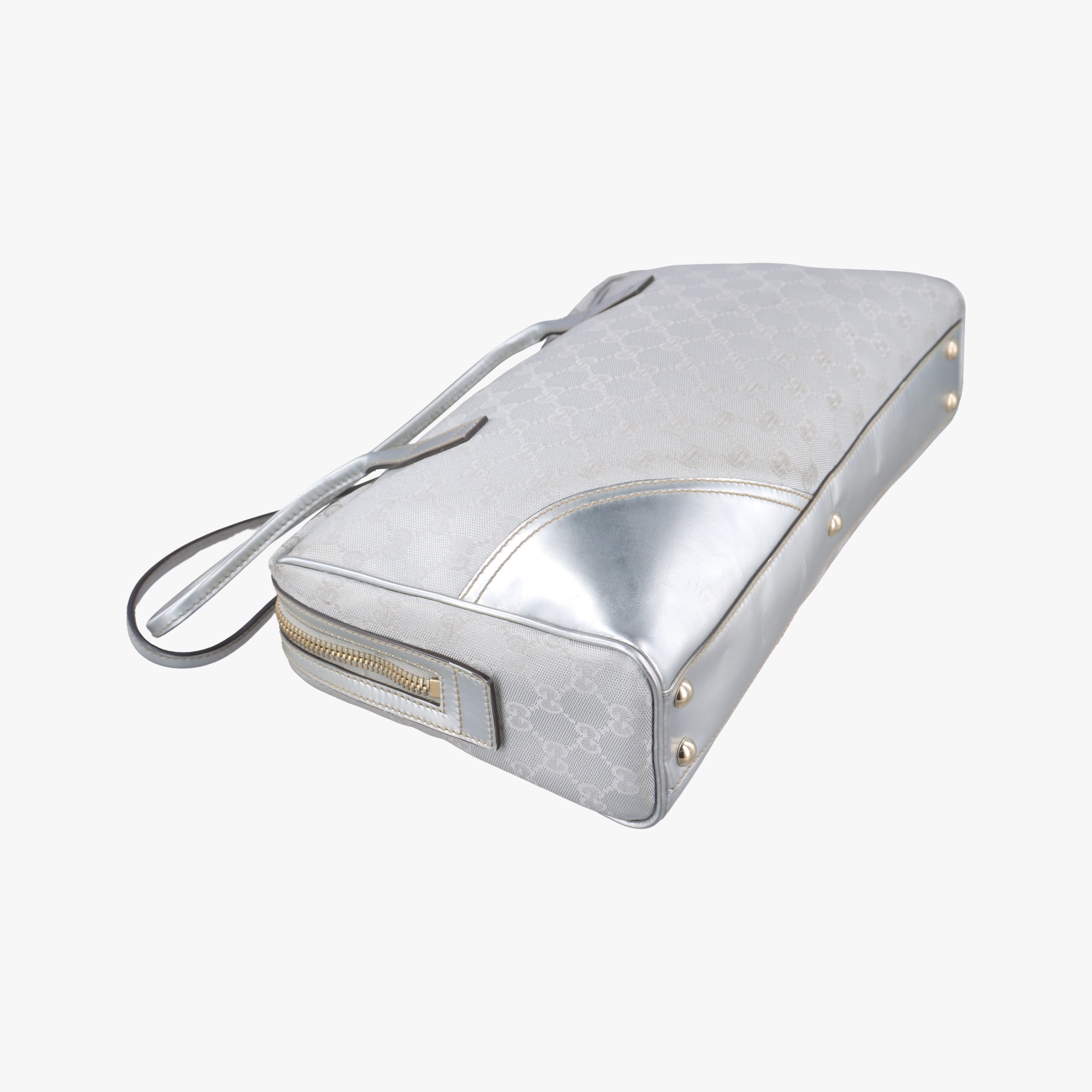 Pre-owned Gucci GG New Brit Silver canvas×leather 169971 handbag | stylenewstar