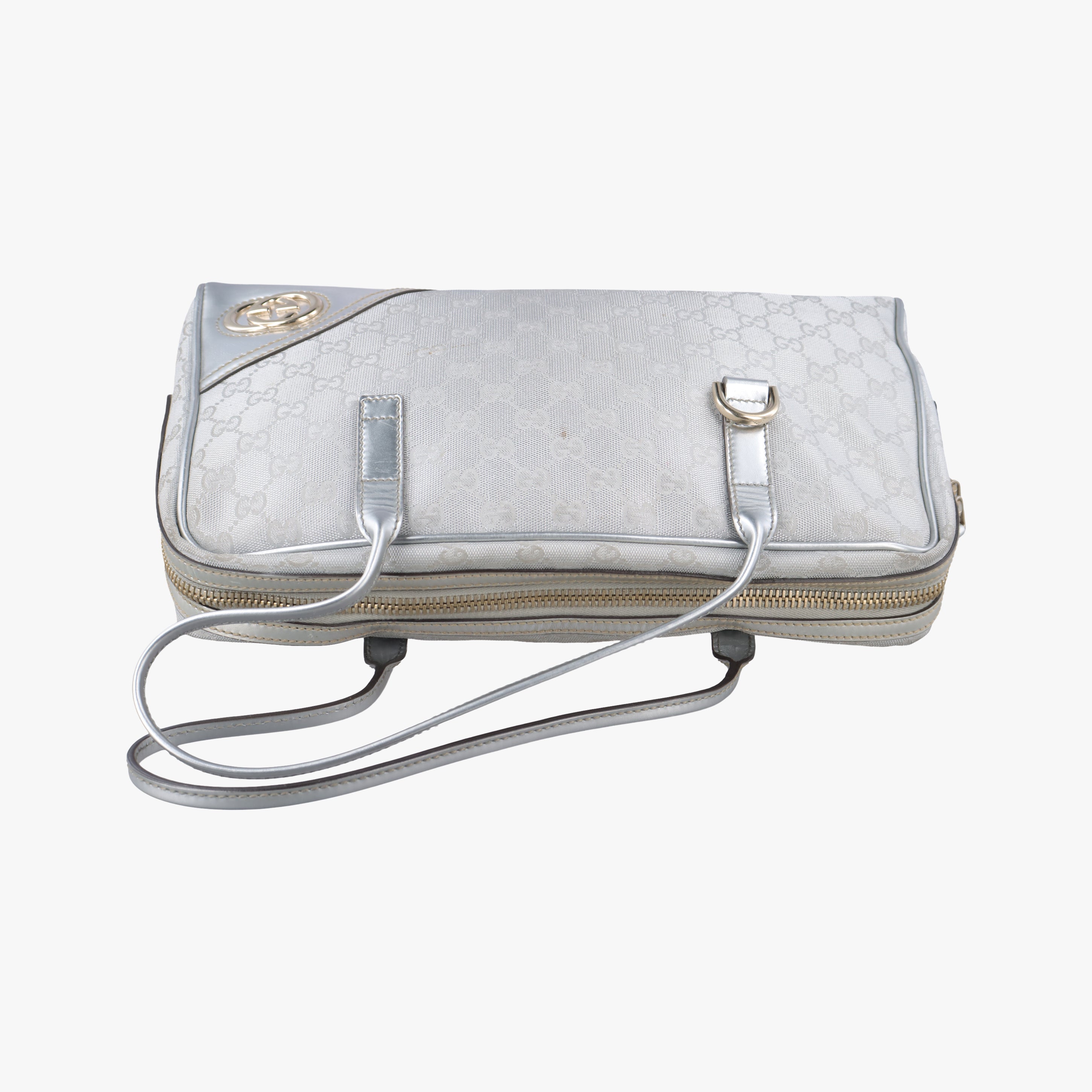 Pre-owned Gucci GG New Brit Silver canvas×leather 169971 handbag | stylenewstar