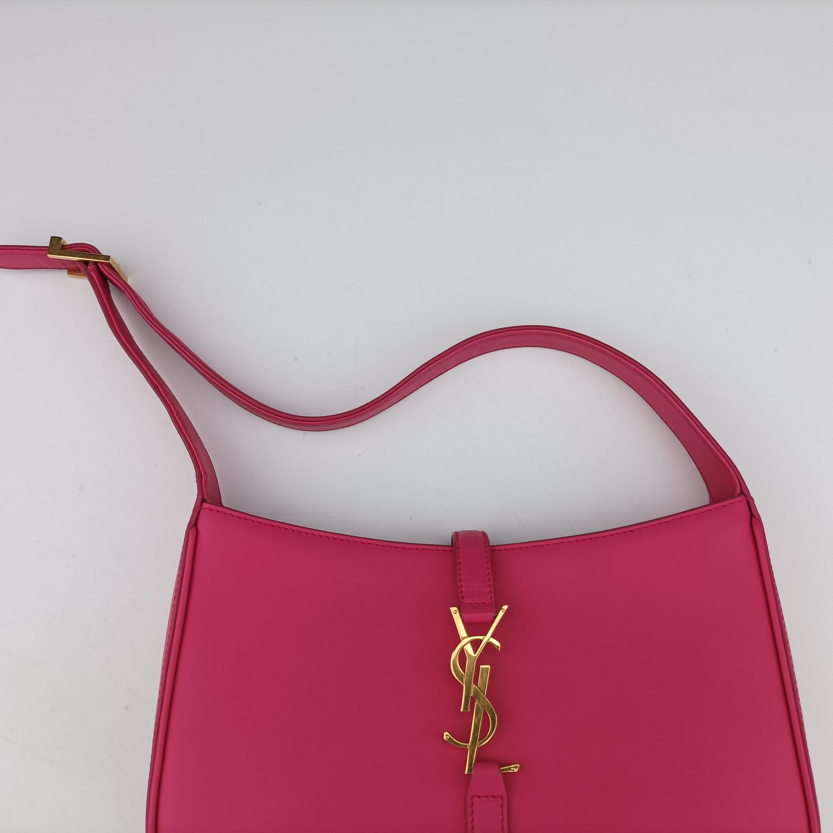 Pre-owned Yves Saint Laurent LE 5 a 7Mini Hobo Rose Leather 567228 shoulderbag | stylenewstar