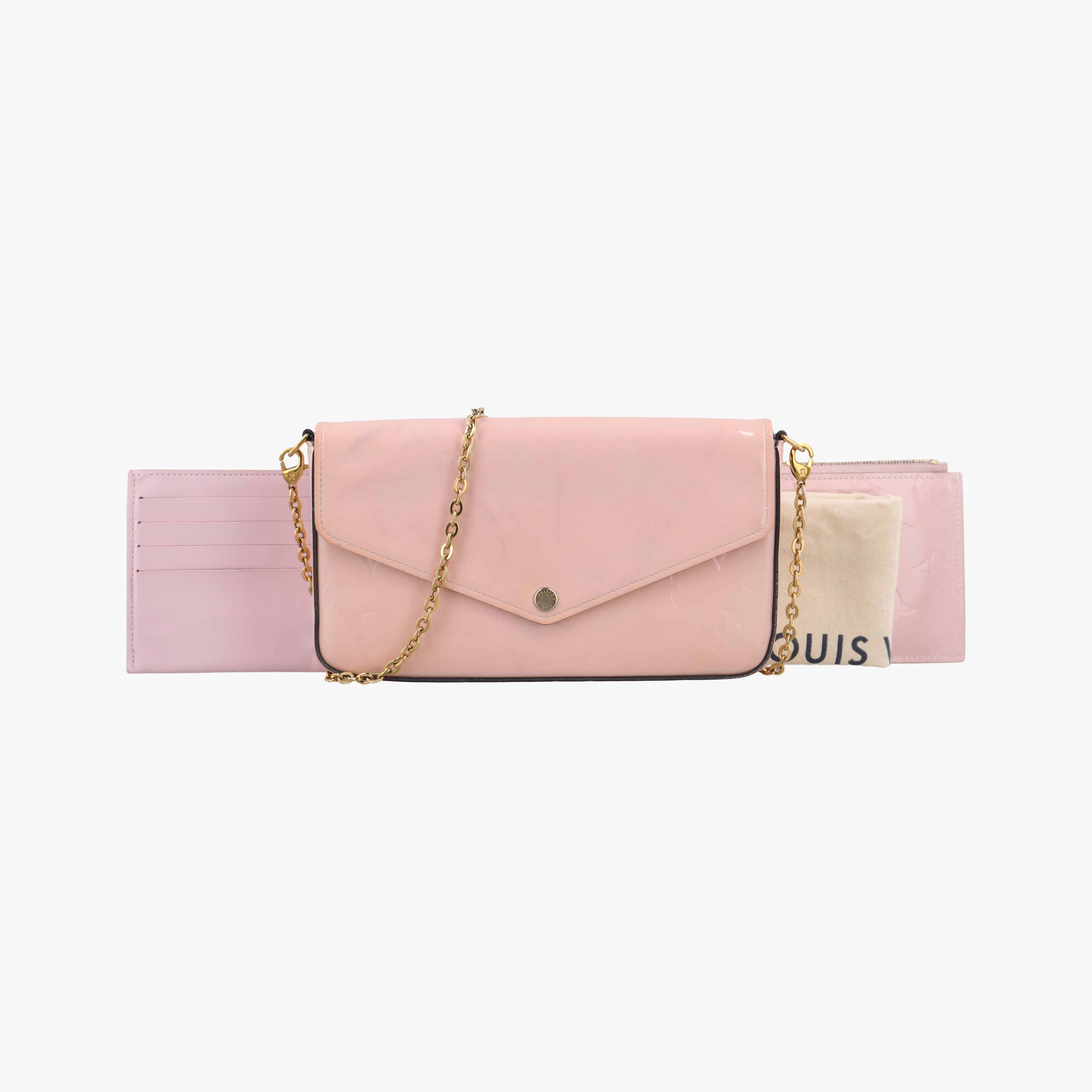 Pre-owned Louis Vuitton Pochette Felicie Rose Ballerine Monogram Vernis MI4179 shoulderbag | stylenewstar