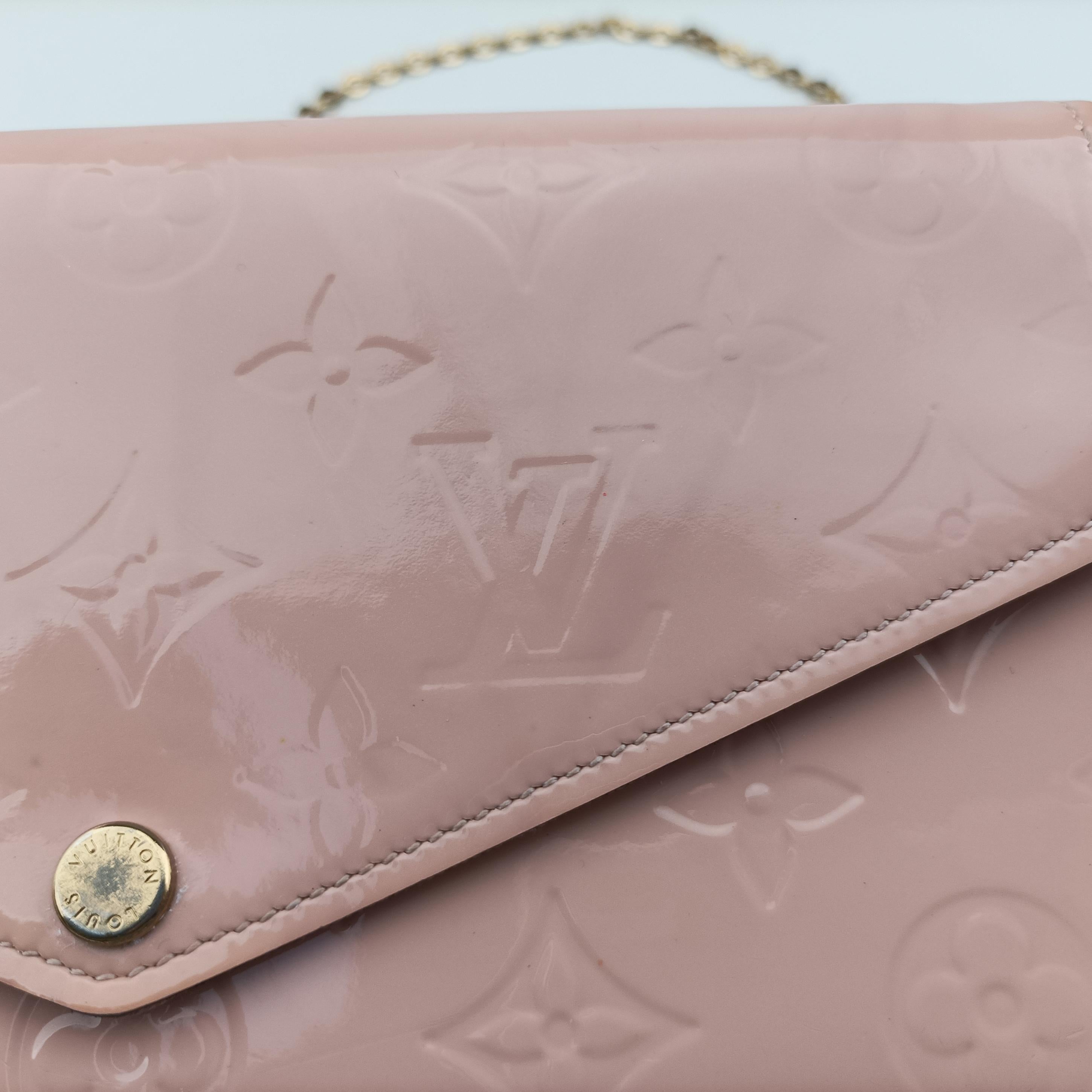 Pre-owned Louis Vuitton Pochette Felicie Rose Ballerine Monogram Vernis MI4179 shoulderbag | stylenewstar