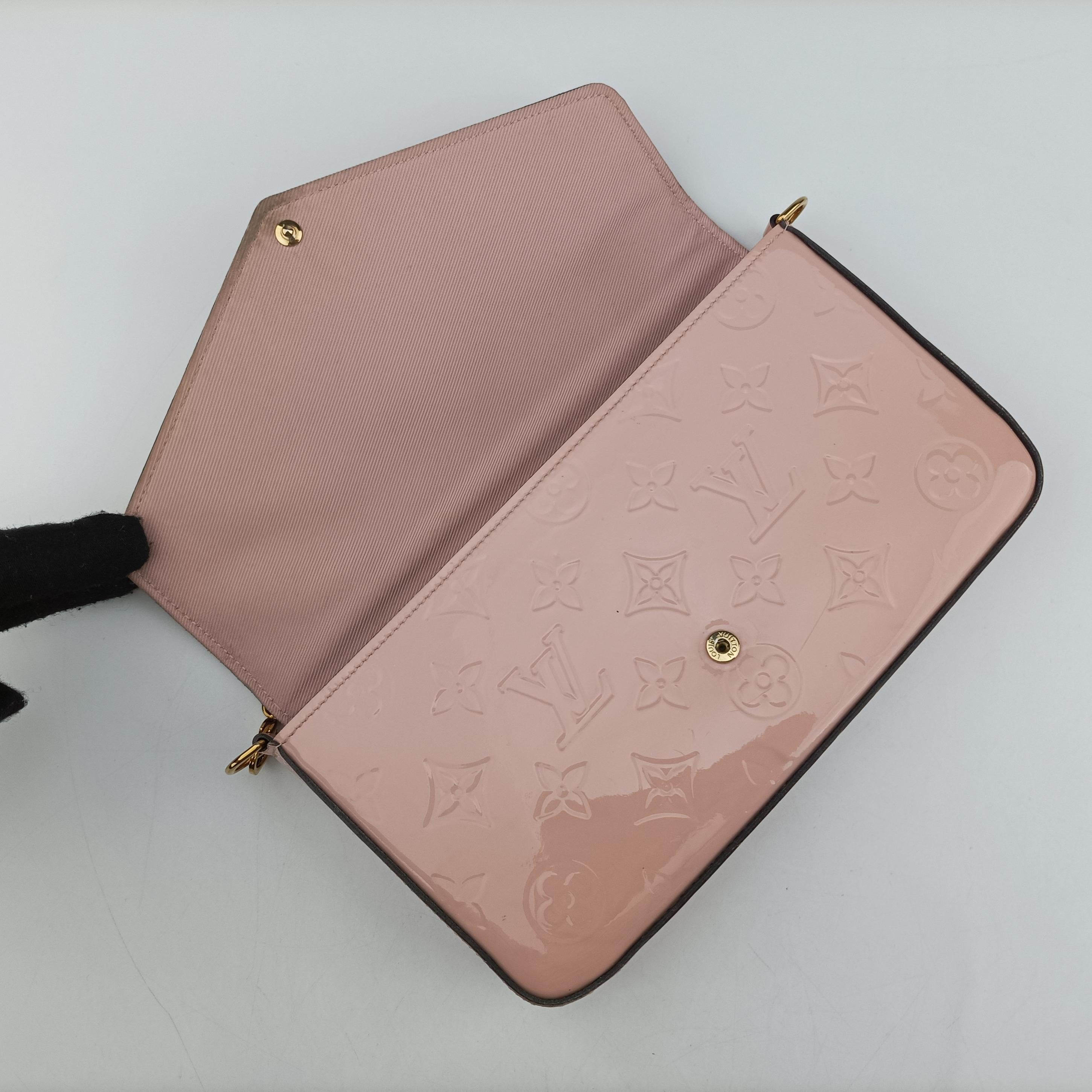 Pre-owned Louis Vuitton Pochette Felicie Rose Ballerine Monogram Vernis MI4179 shoulderbag | stylenewstar