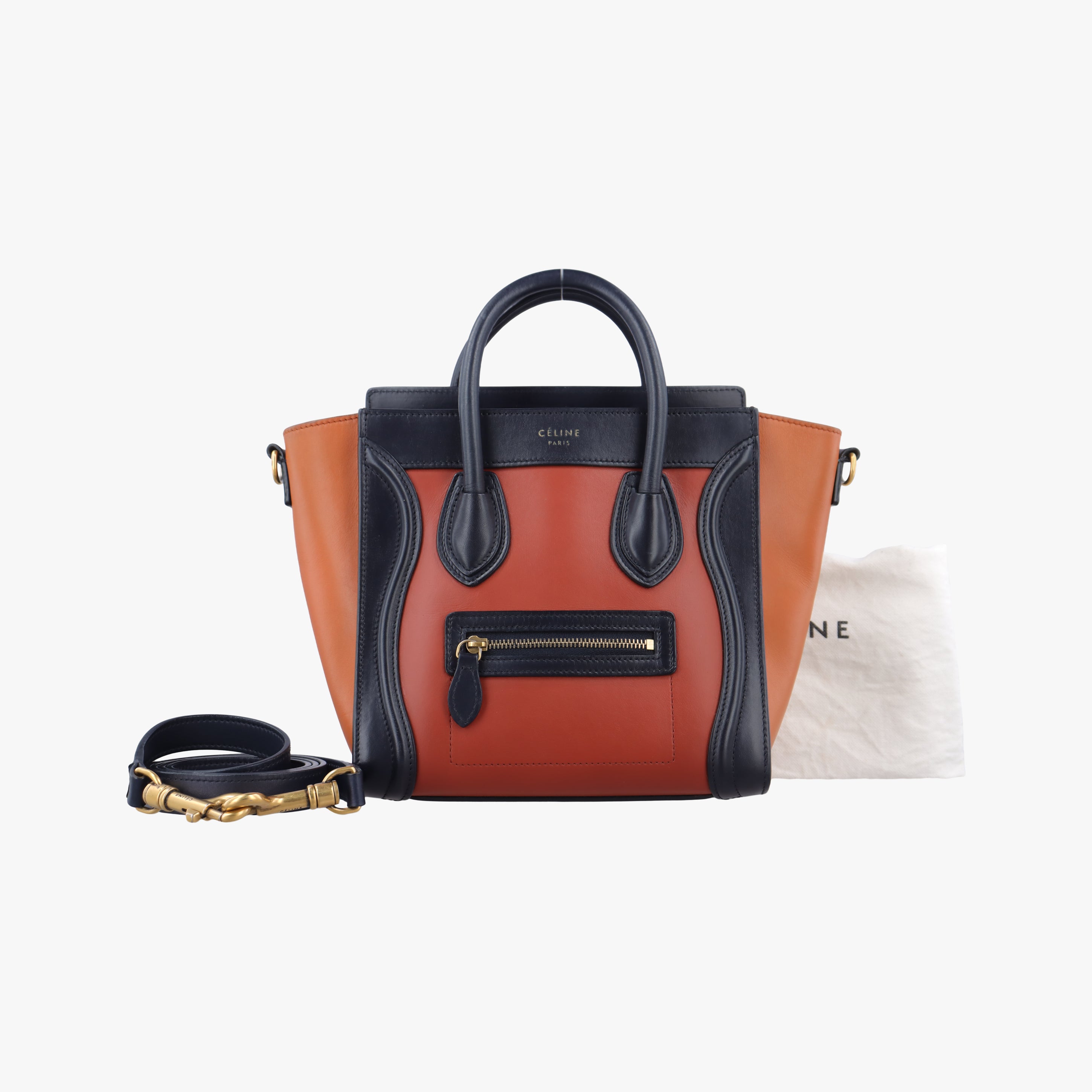 Pre-owned Celine luggage nano shopper Orange×black Leather  shoulderbag | stylenewstar