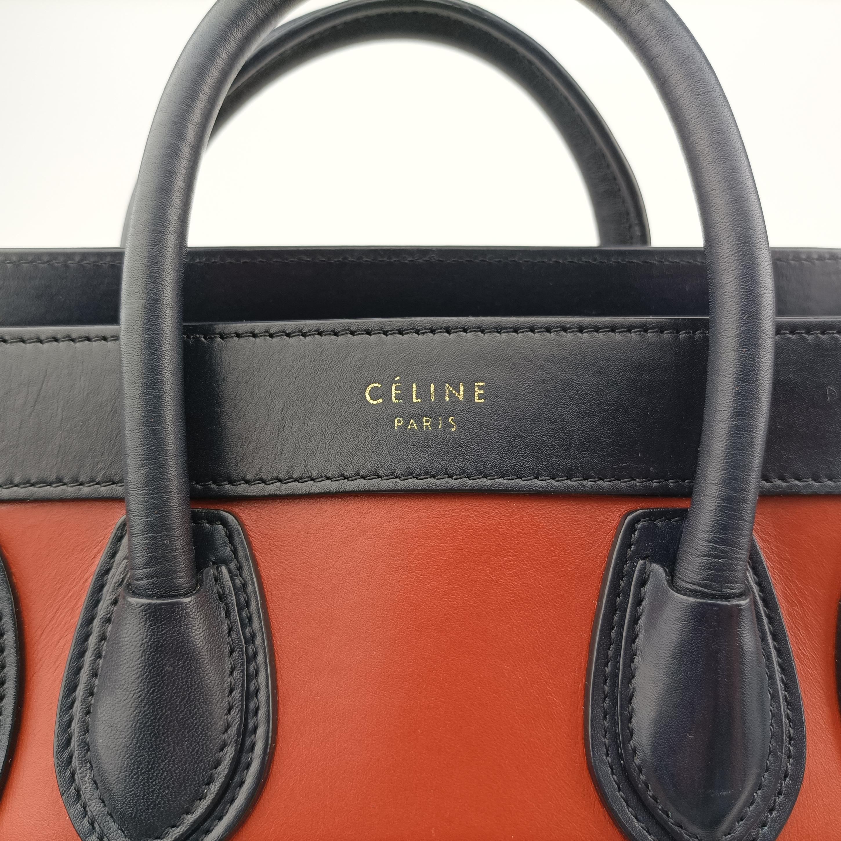 Pre-owned Celine luggage nano shopper Orange×black Leather  shoulderbag | stylenewstar