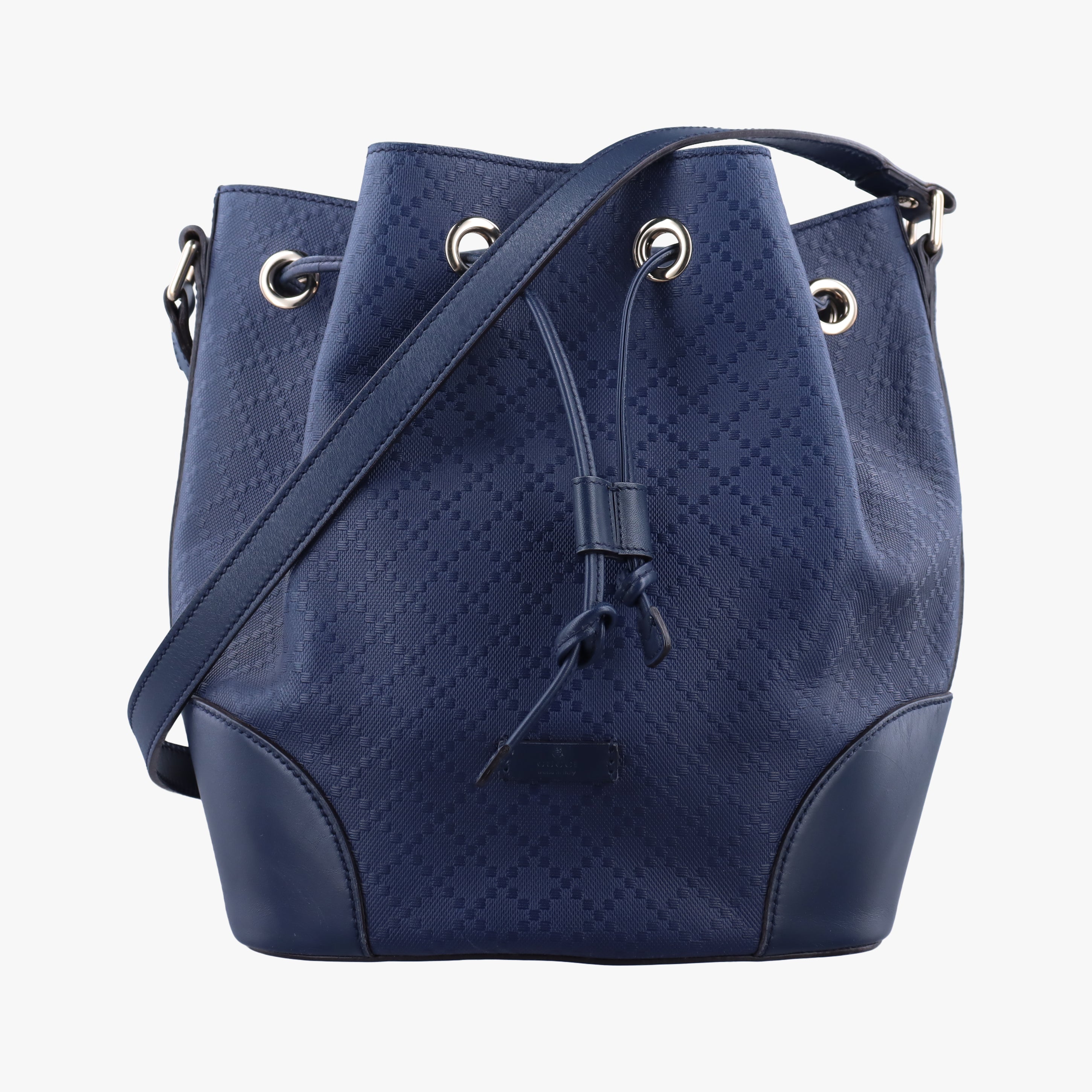 Pre-owned Gucci Bright Diamante Bucket Navy Leather 354228 shoulderbag | stylenewstar
