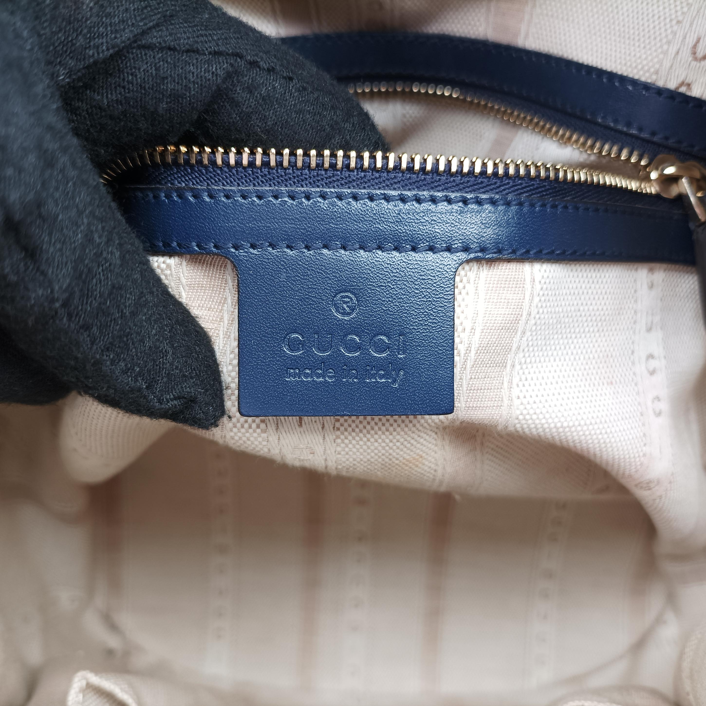 Pre-owned Gucci Bright Diamante Bucket Navy Leather 354228 shoulderbag | stylenewstar