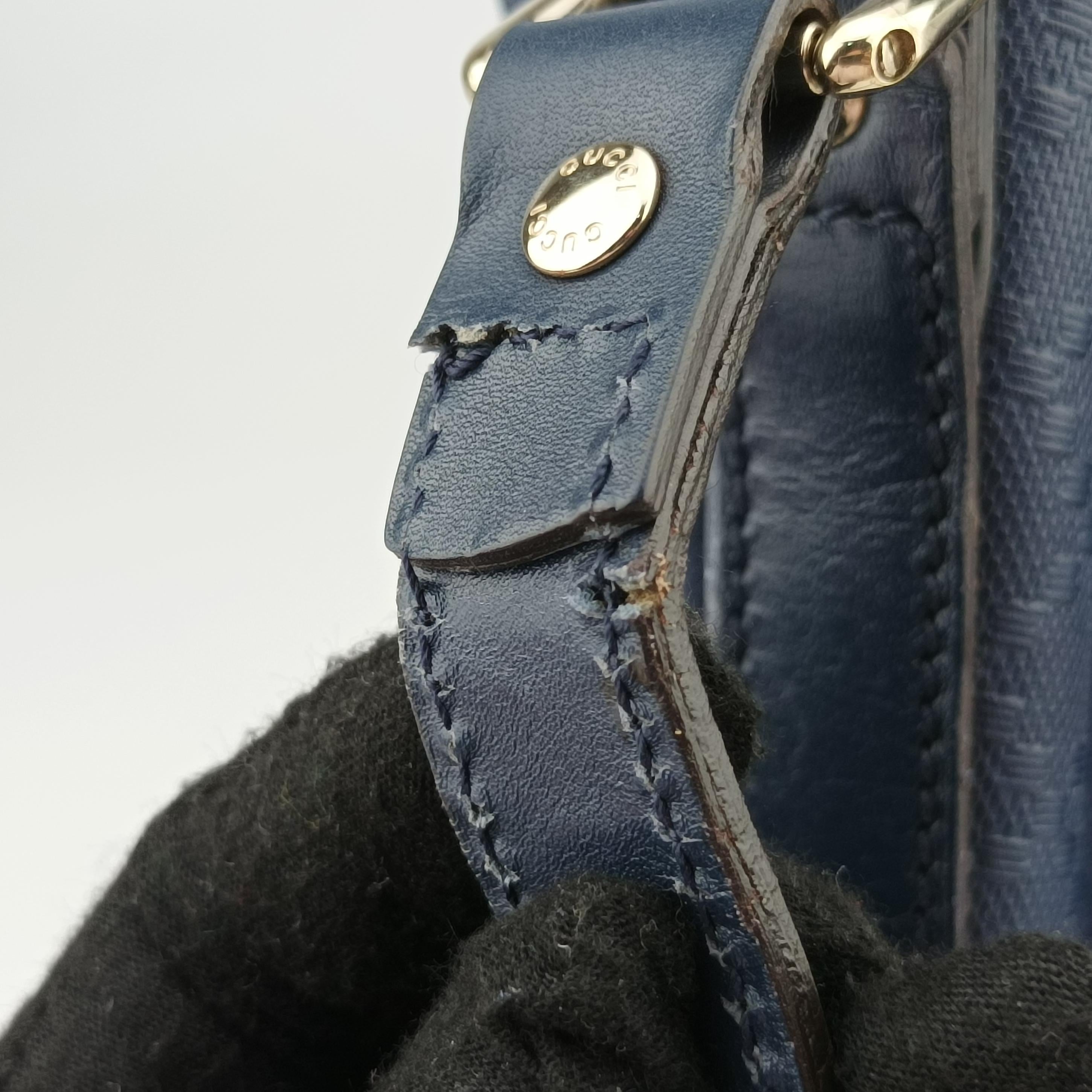 Pre-owned Gucci Bright Diamante Bucket Navy Leather 354228 shoulderbag | stylenewstar
