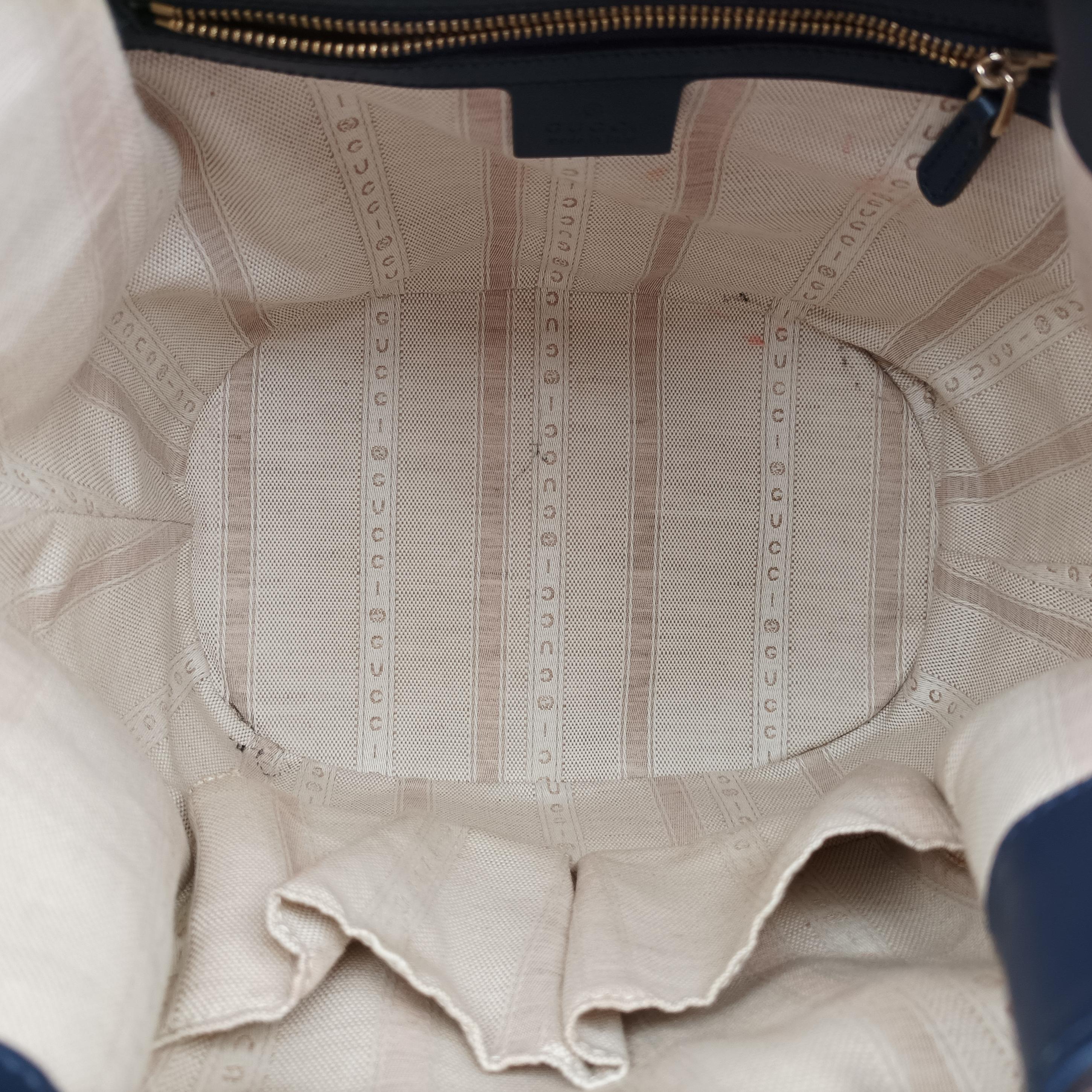 Pre-owned Gucci Bright Diamante Bucket Navy Leather 354228 shoulderbag | stylenewstar