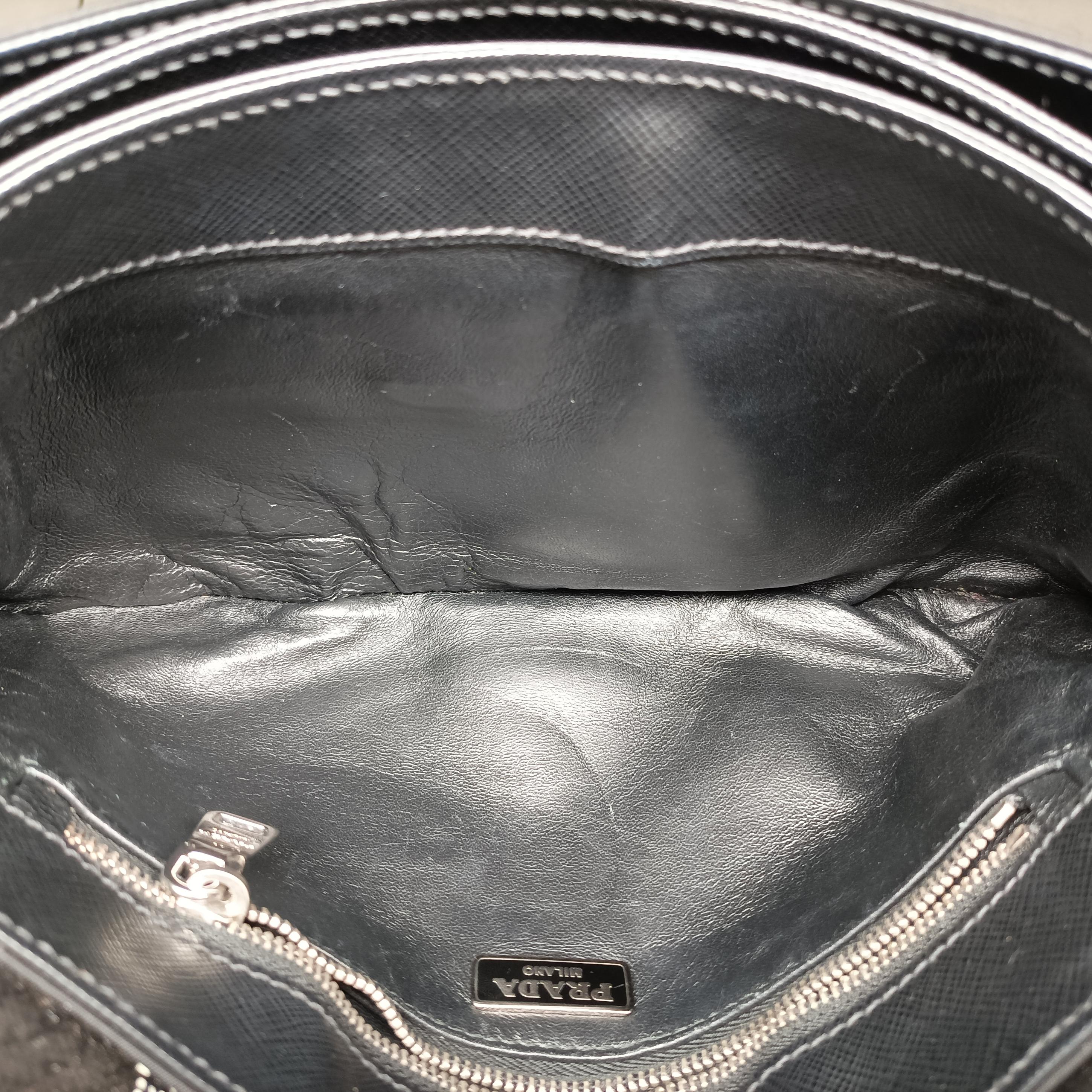 Pre-owned Prada Saffiano Tessuto Black×Multicolour Saffiano Leather  shoulderbag | stylenewstar