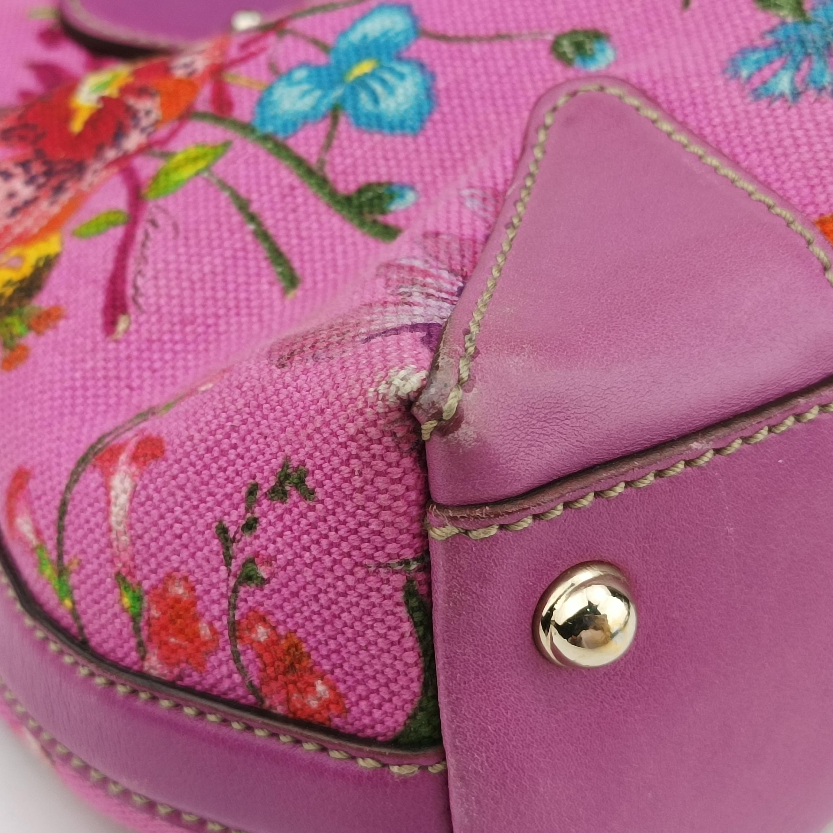 Secondhand Gucci Floral Purple×multicolor canvas×leather 153024 handbag | stylenewstar