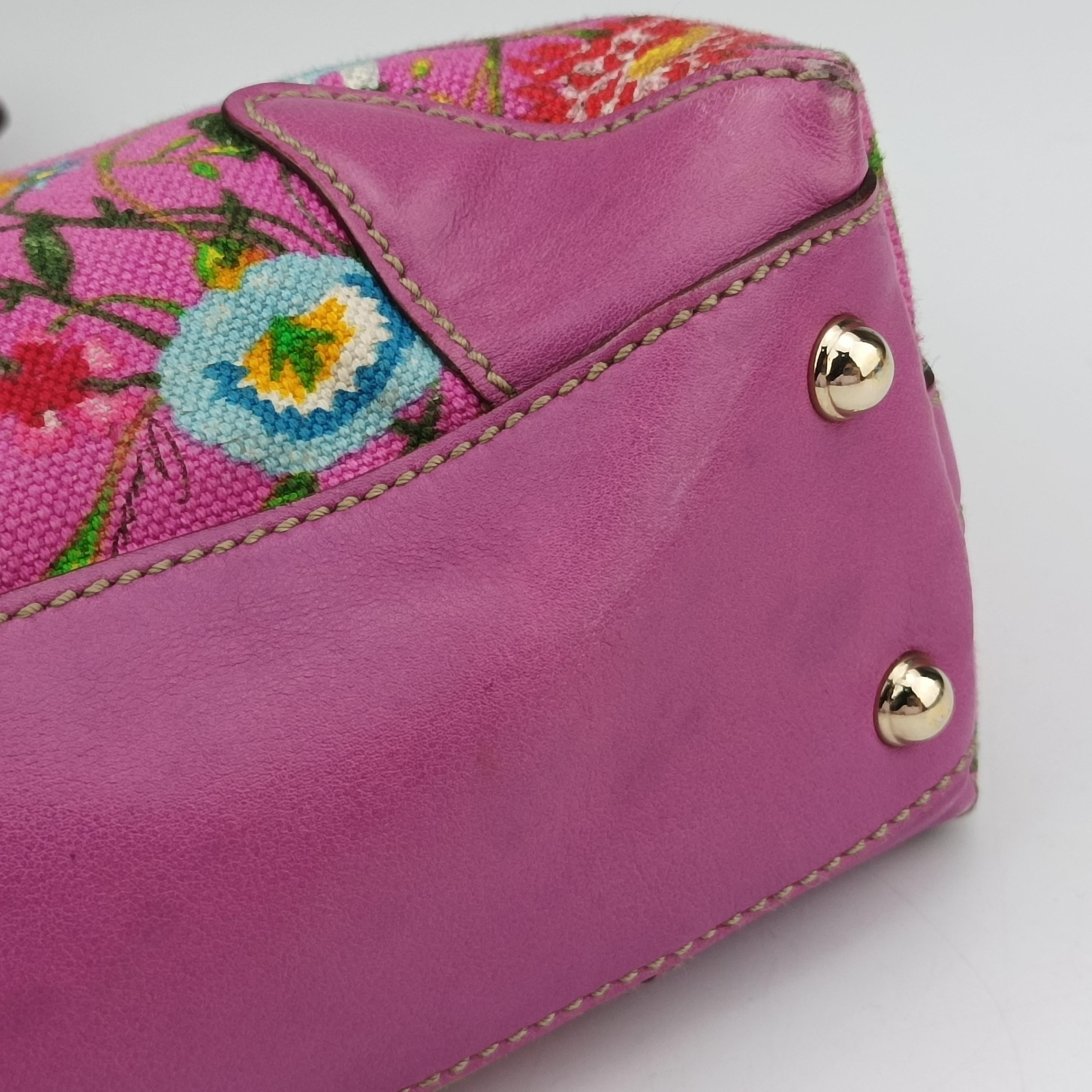 Secondhand Gucci Floral Purple×multicolor canvas×leather 153024 handbag | stylenewstar