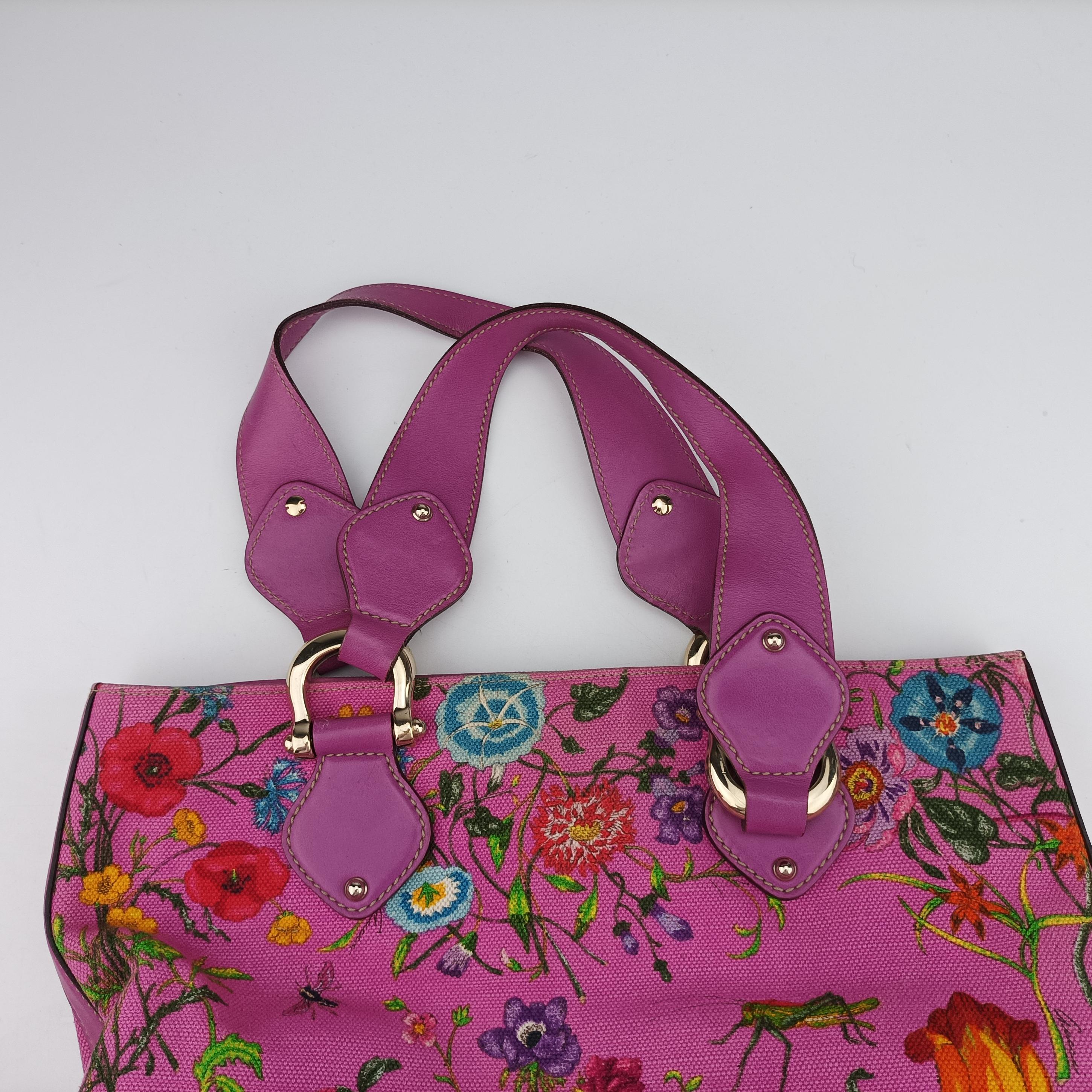 Secondhand Gucci Floral Purple×multicolor canvas×leather 153024 handbag | stylenewstar