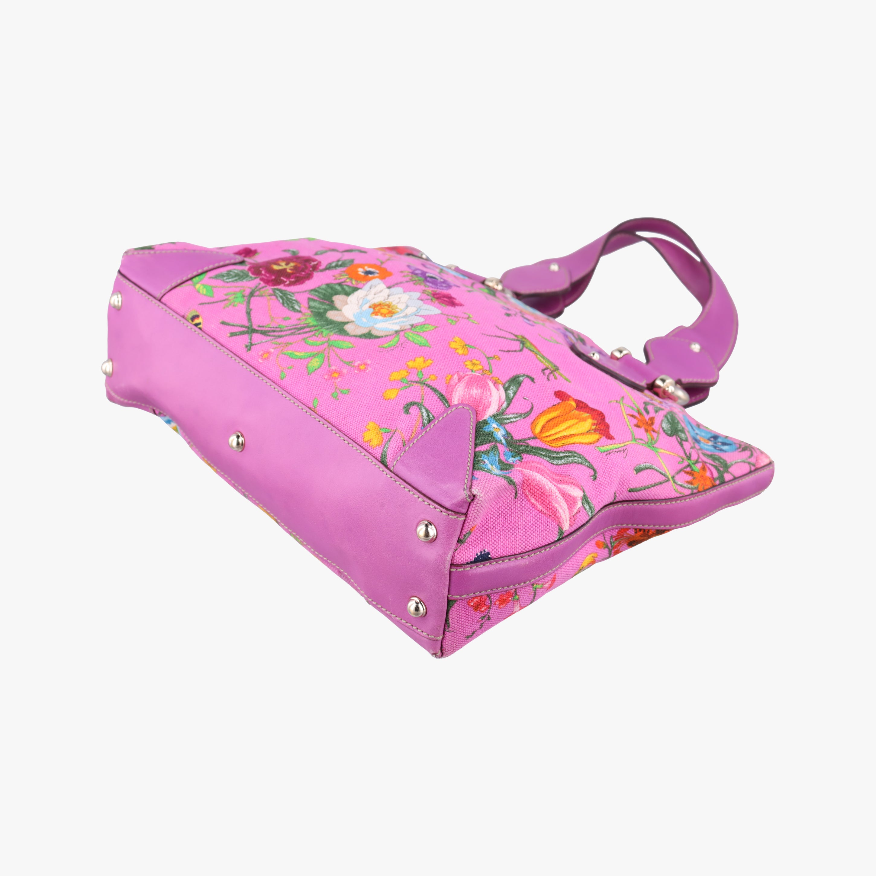 Secondhand Gucci Floral Purple×multicolor canvas×leather 153024 handbag | stylenewstar