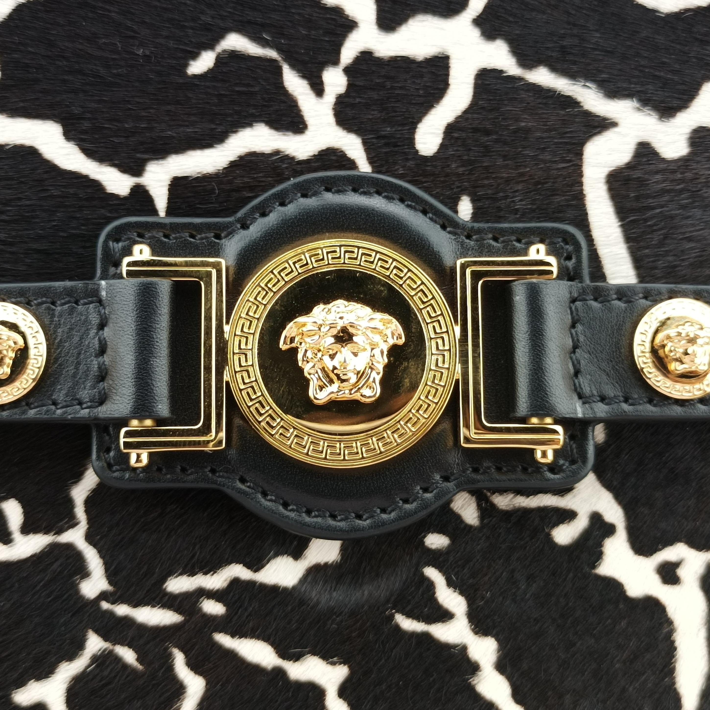 Pre-owned VERSACE medusa Black×Multicolour ponyhair×leather  shoulderbag | stylenewstar