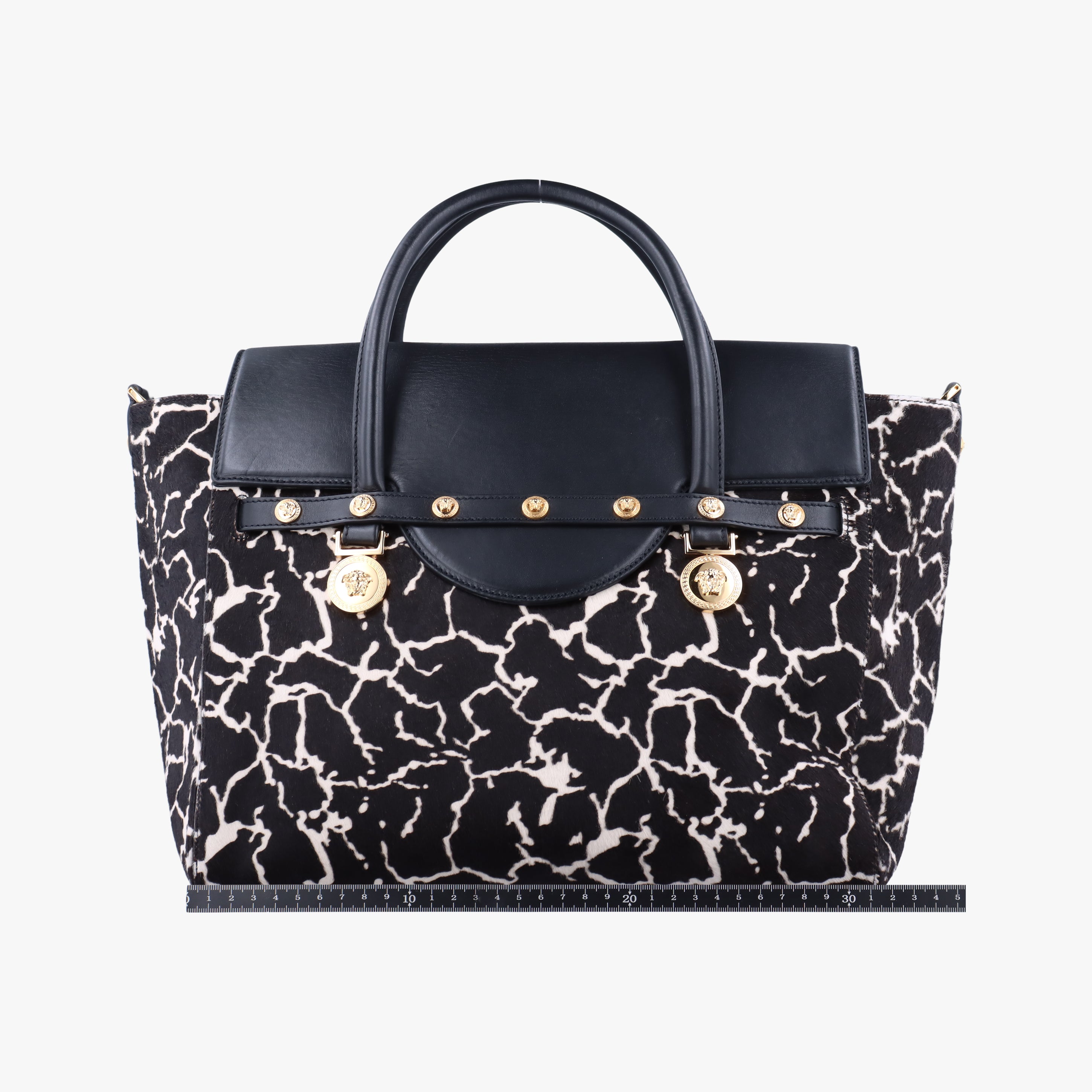 Pre-owned VERSACE medusa Black×Multicolour ponyhair×leather  shoulderbag | stylenewstar
