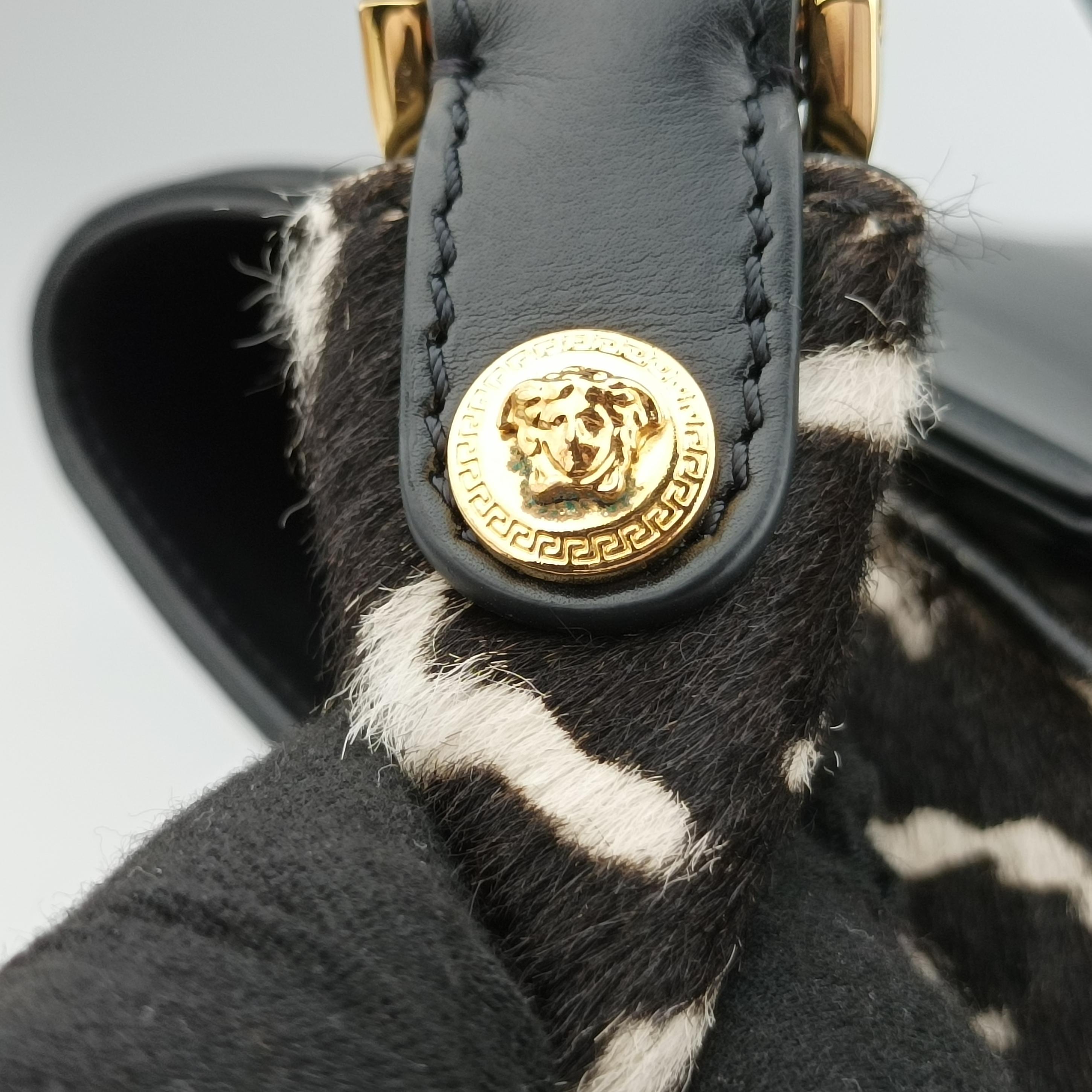 Pre-owned VERSACE medusa Black×Multicolour ponyhair×leather  shoulderbag | stylenewstar