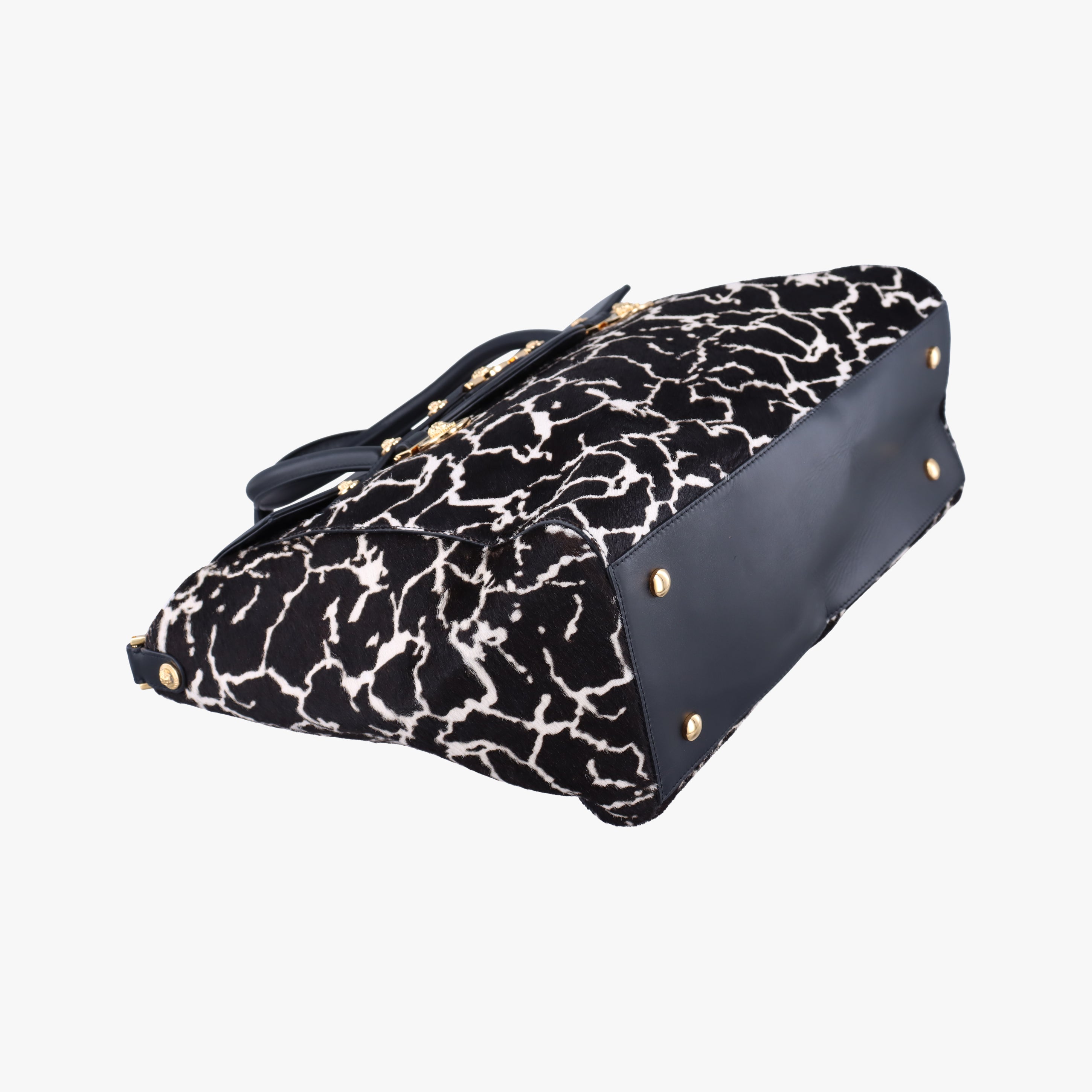 Pre-owned VERSACE medusa Black×Multicolour ponyhair×leather  shoulderbag | stylenewstar