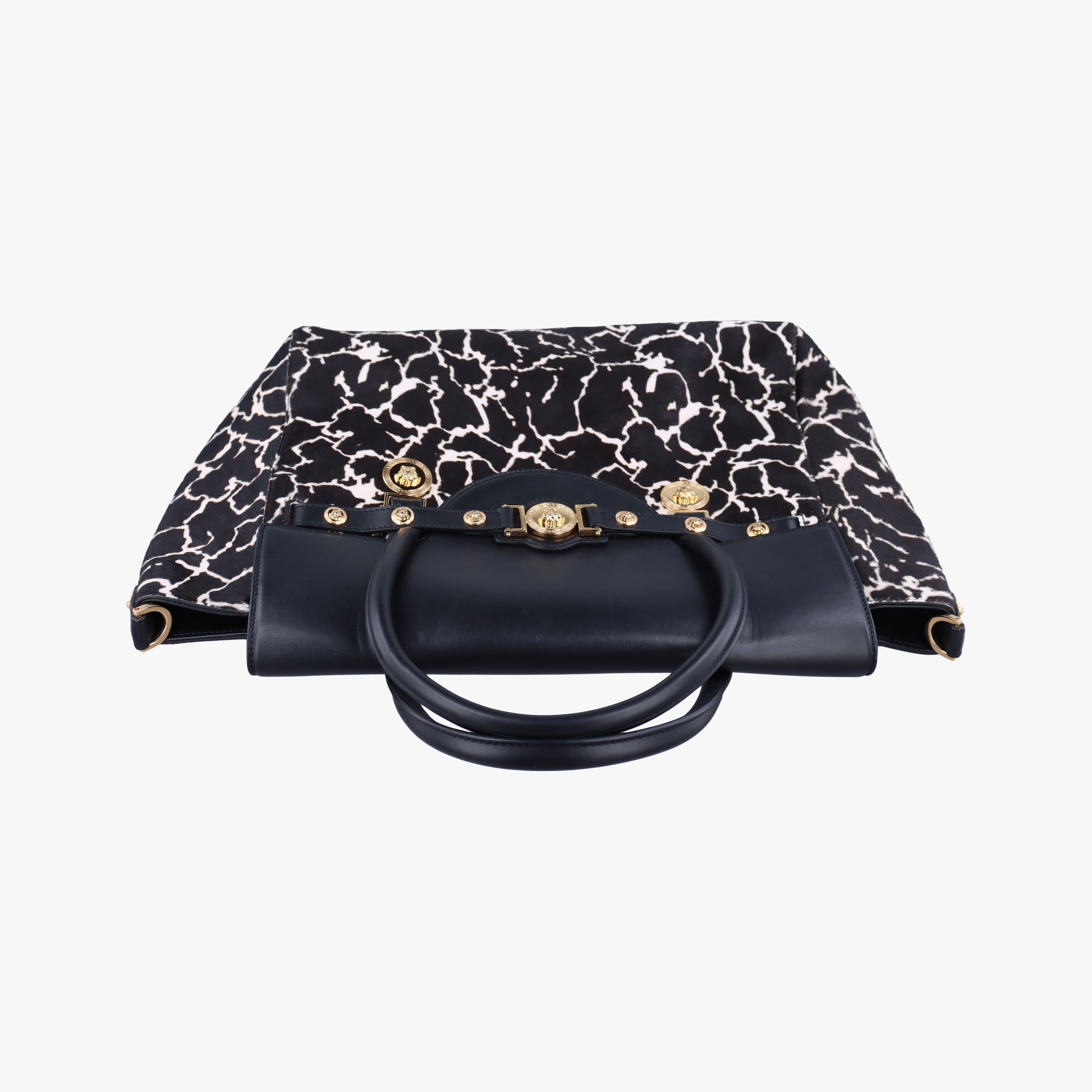 Pre-owned VERSACE medusa Black×Multicolour ponyhair×leather  shoulderbag | stylenewstar