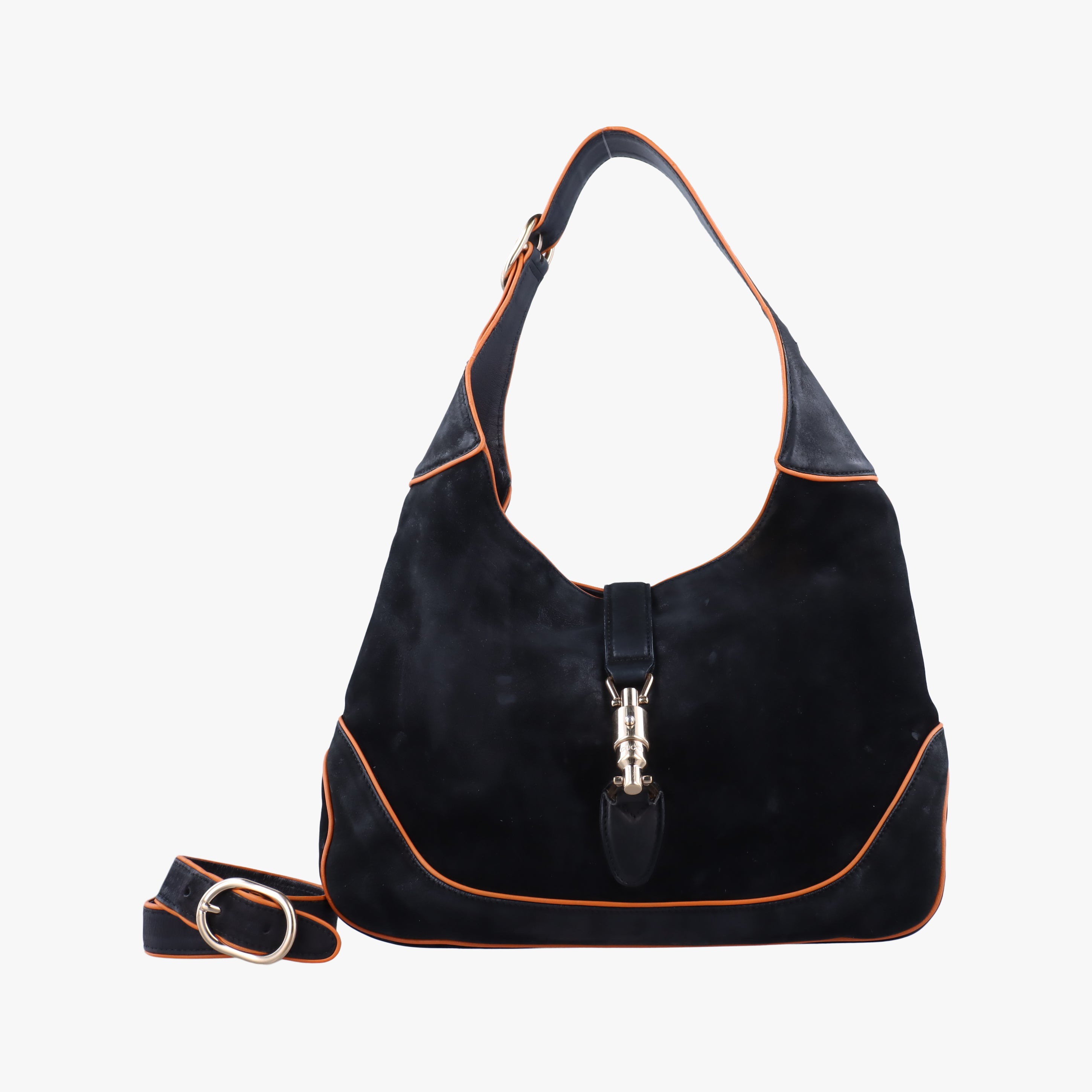 Pre-owned Gucci Jackie Flora Hobo Black Suede 277520 shoulderbag | stylenewstar